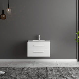 Meuble-Lavabo Mural 30po Blanc Mat avec Comptoir de Céramique Blanc