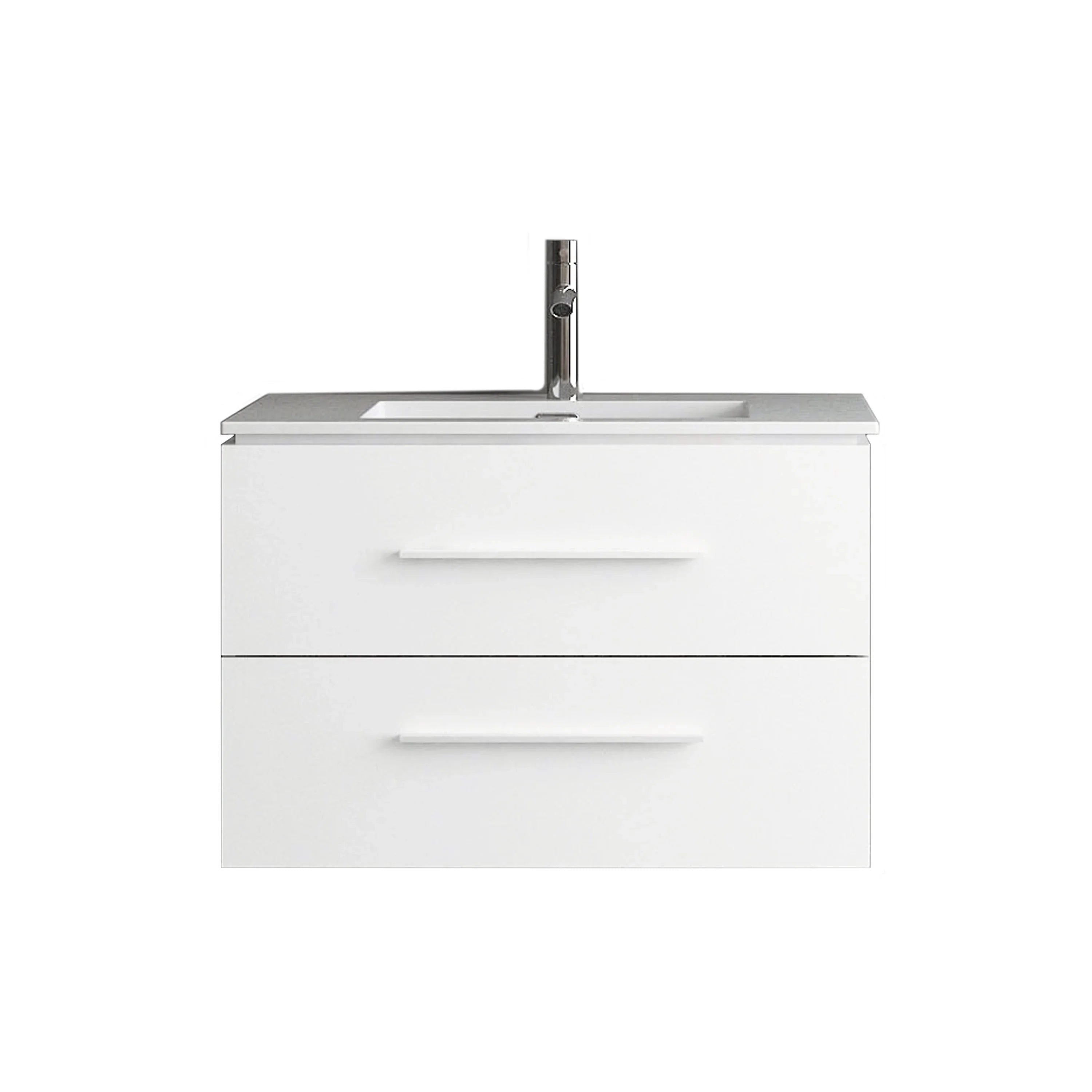30" Matte White Wall-Mount Single Sink Bathroom Vanity with Ceramic Countertop