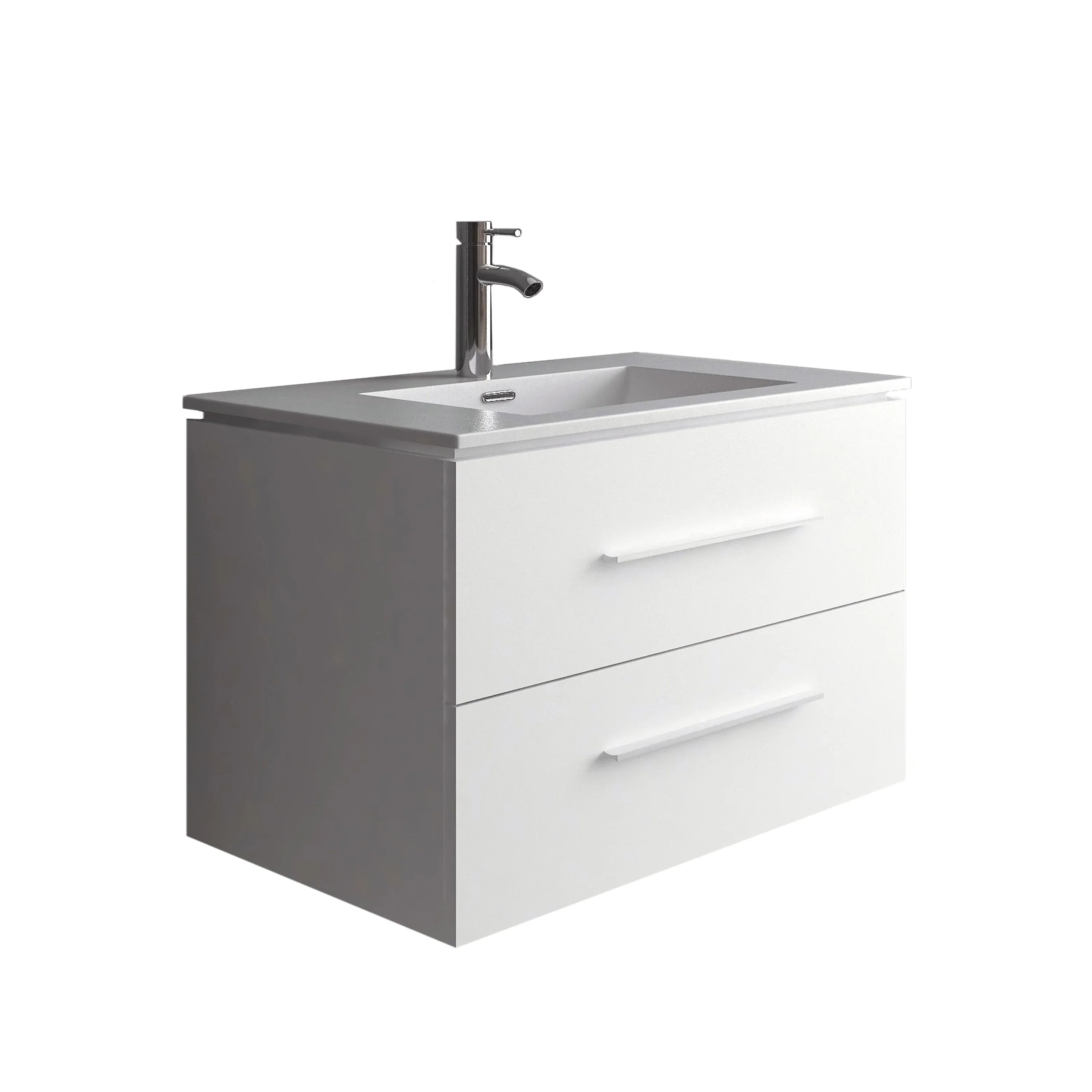 30" Matte White Wall-Mount Single Sink Bathroom Vanity with Ceramic Countertop