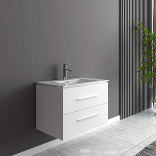 Meuble-Lavabo Mural 30po Blanc Mat avec Comptoir de Céramique Blanc