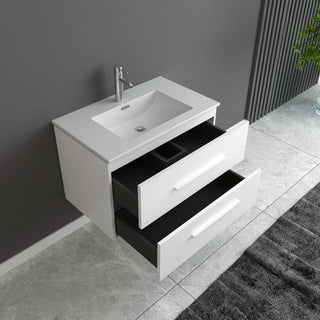 Meuble-Lavabo Mural 30po Blanc Mat avec Comptoir de Céramique Blanc