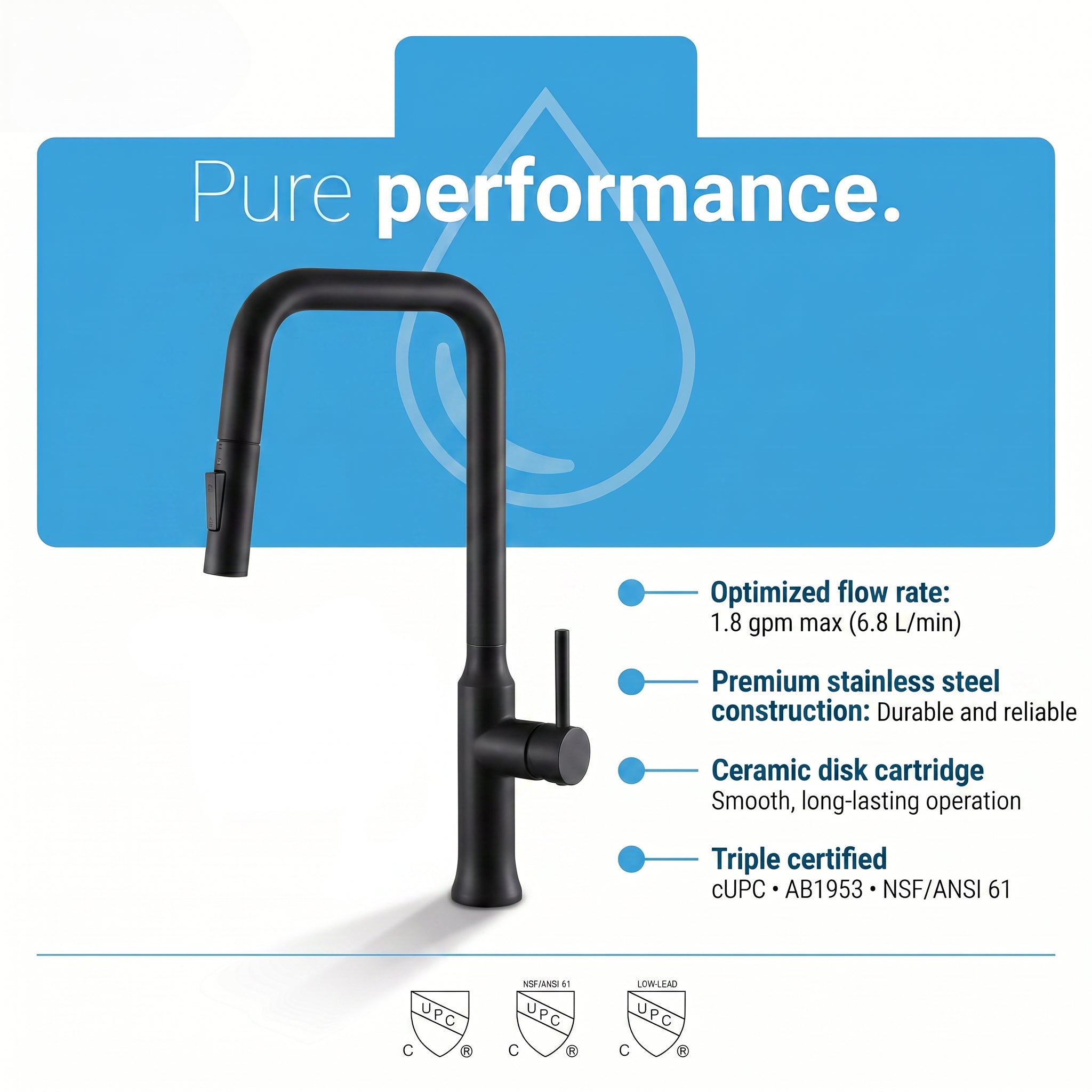 Two Function Pull Out Kitchen Faucet - Matte Black