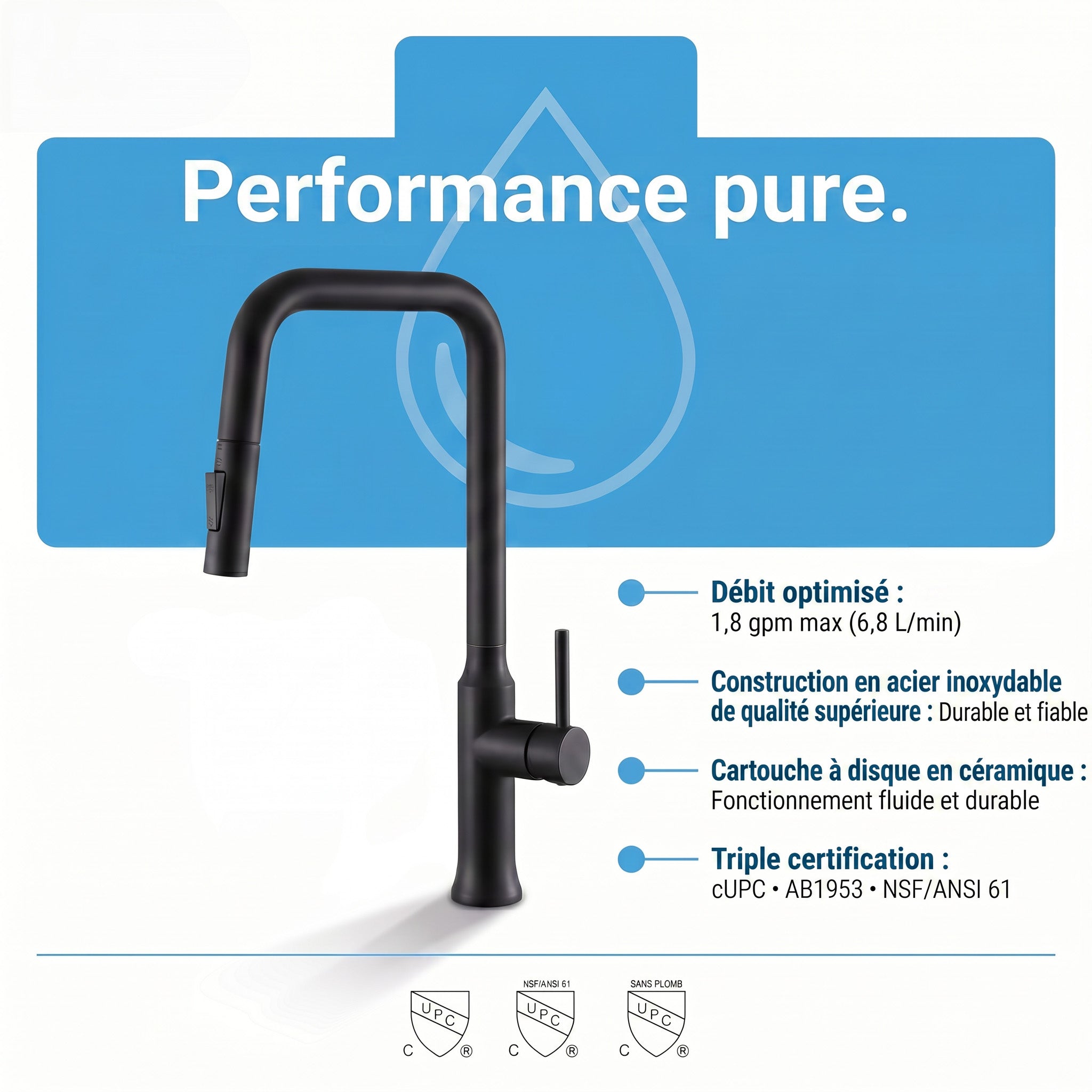 Two Function Pull Out Kitchen Faucet - Matte Black