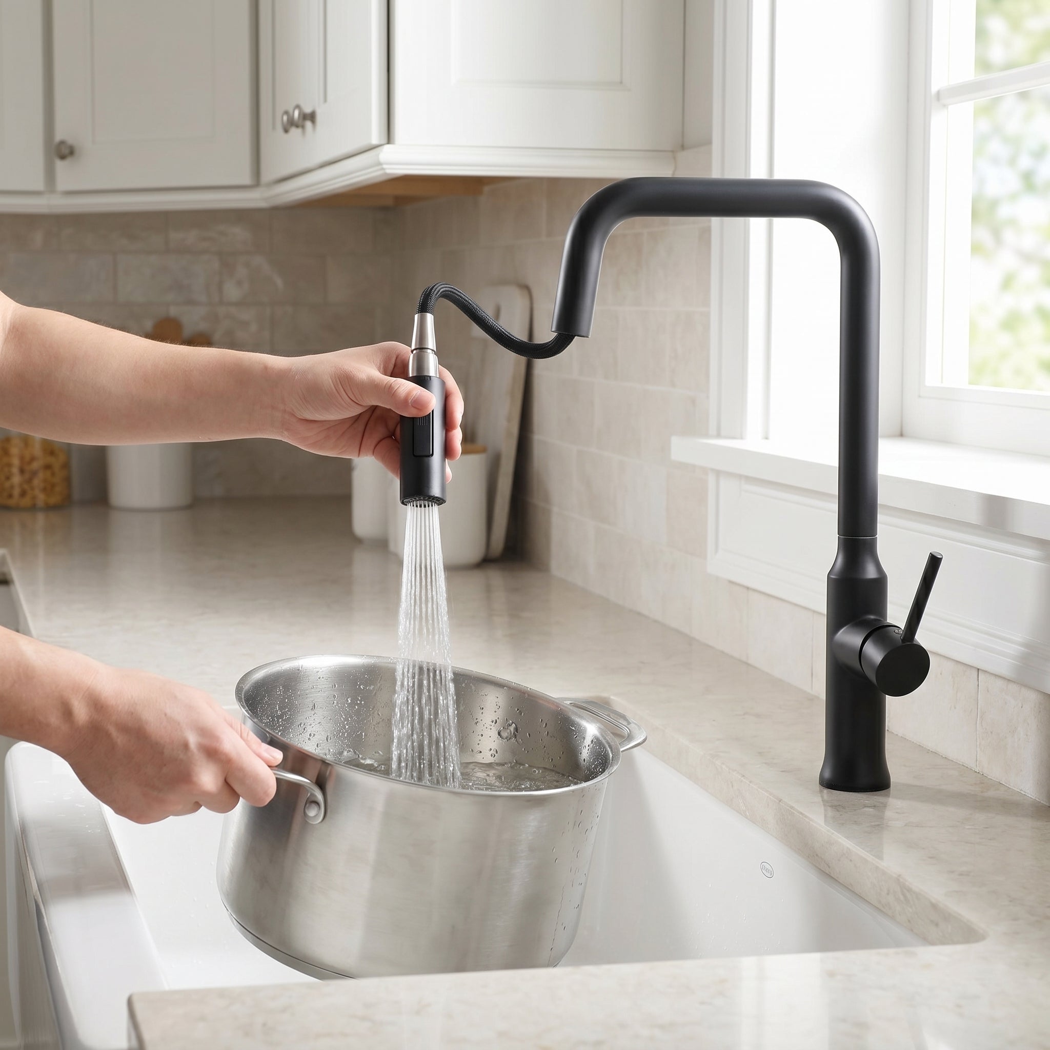 Two Function Pull Out Kitchen Faucet - Matte Black