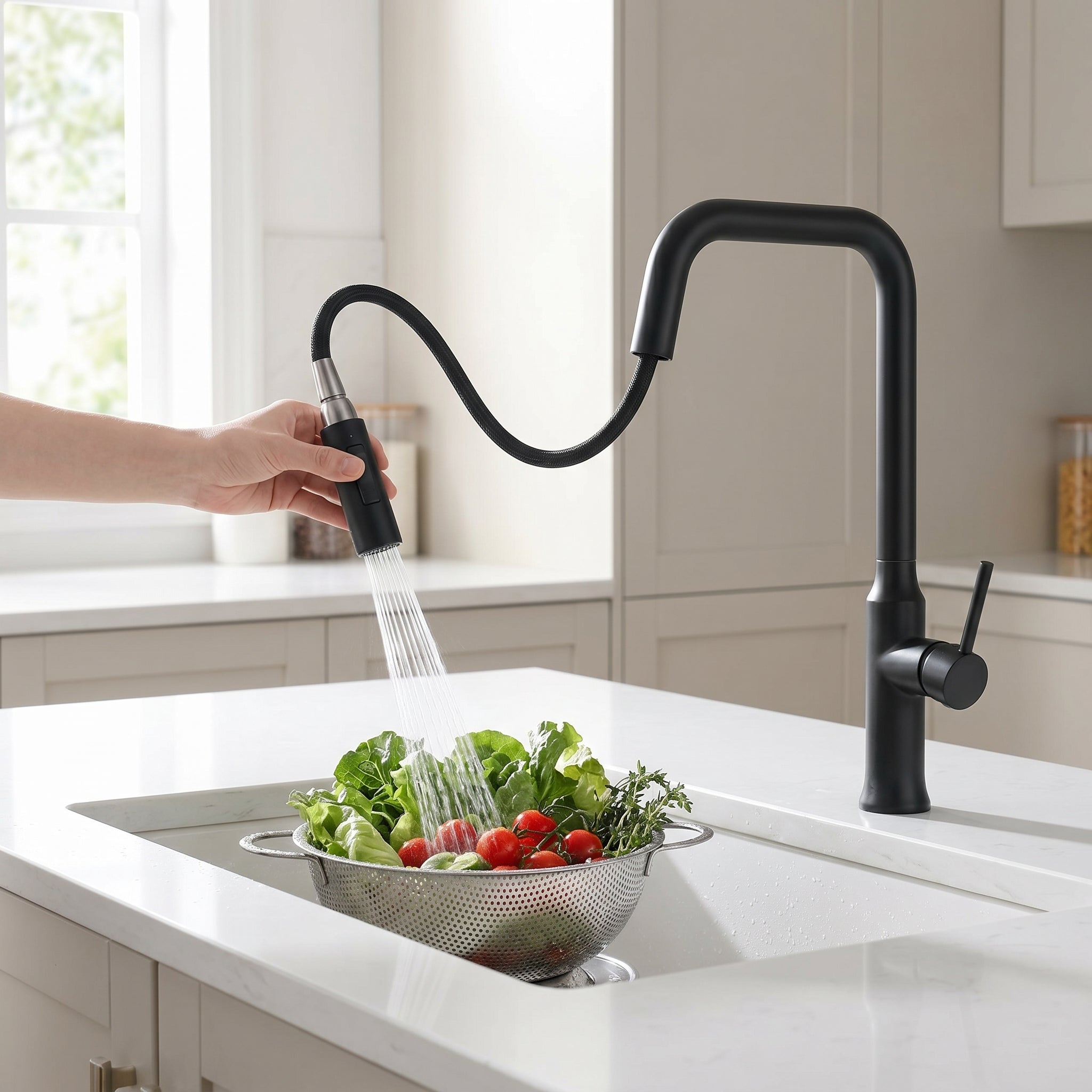 Two Function Pull Out Kitchen Faucet - Matte Black