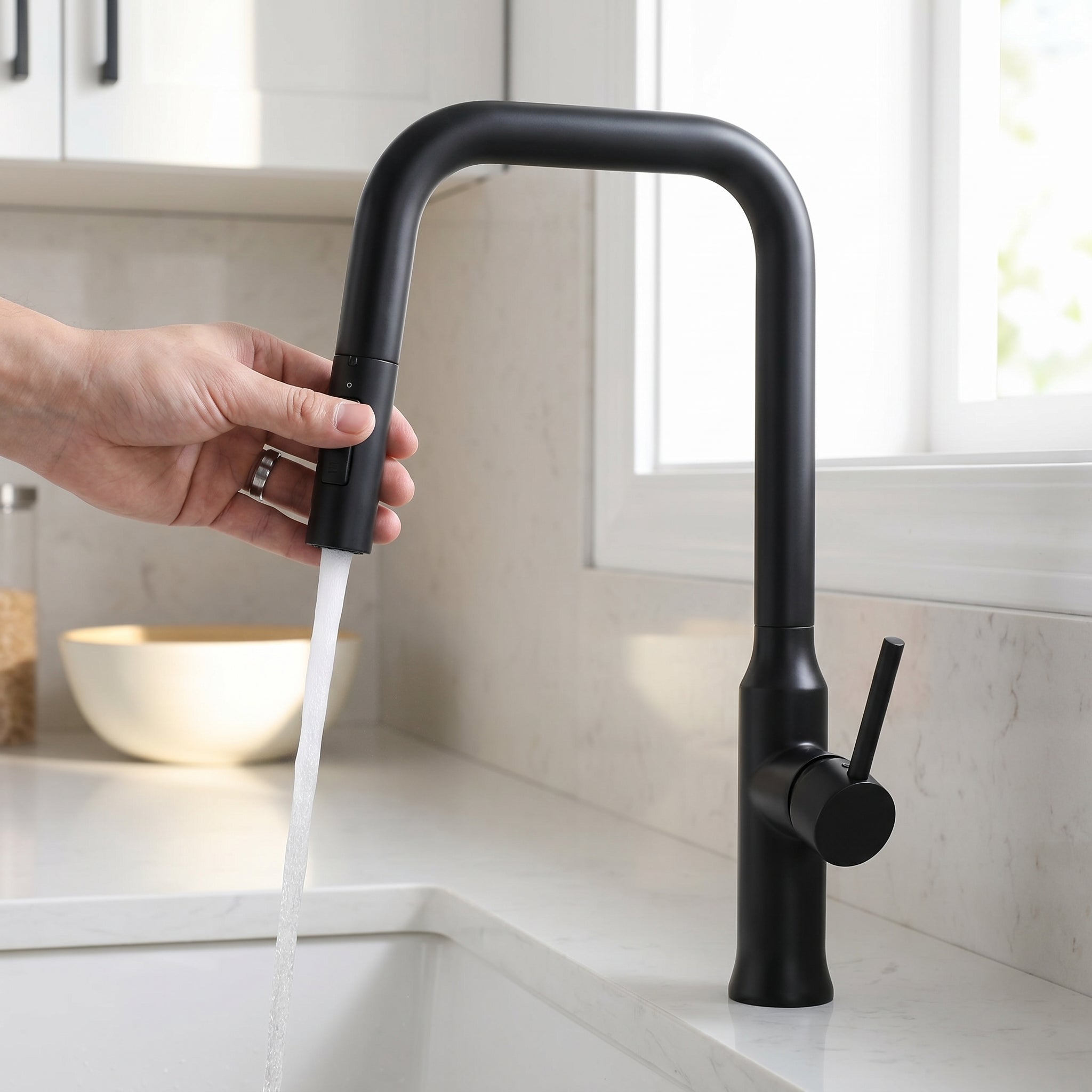 Two Function Pull Out Kitchen Faucet - Matte Black