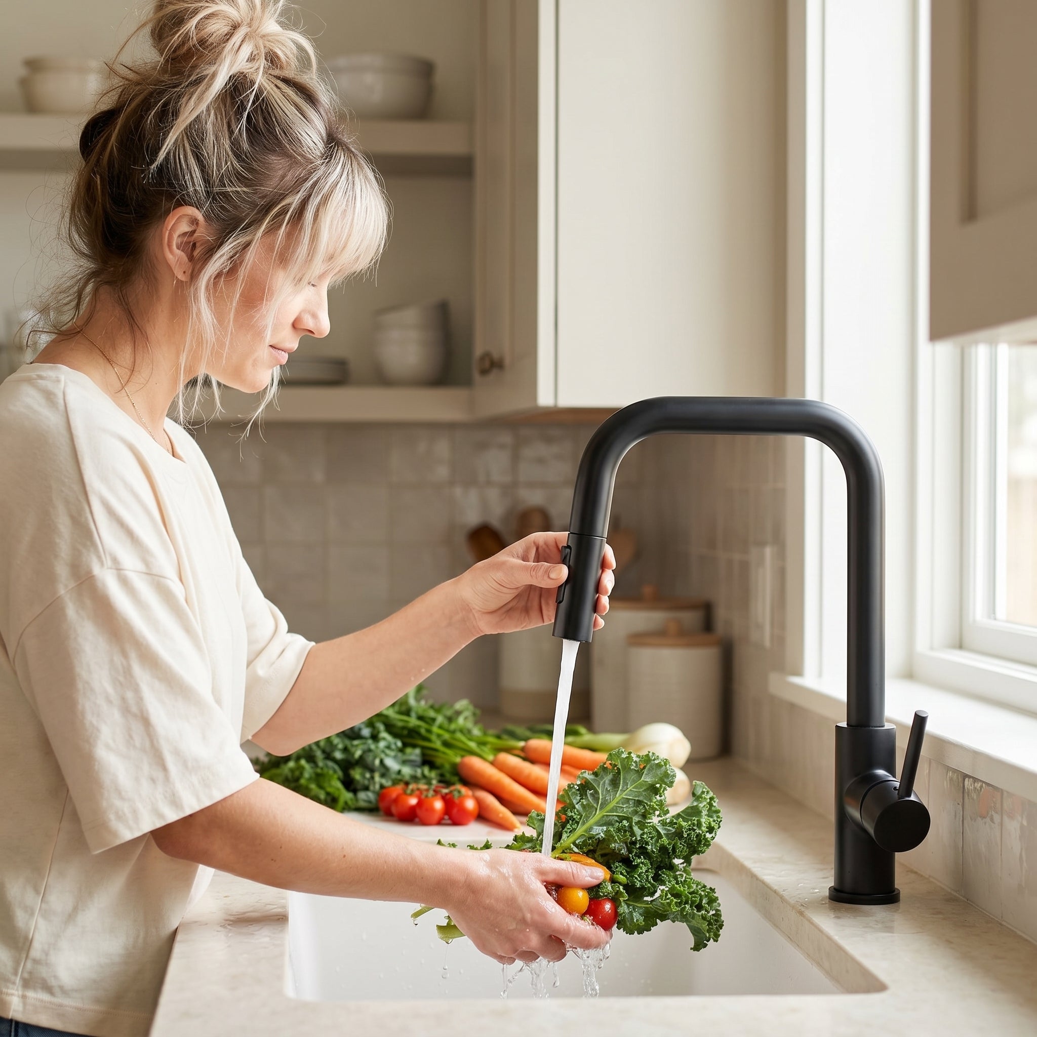 Two Function Pull Out Kitchen Faucet - Matte Black
