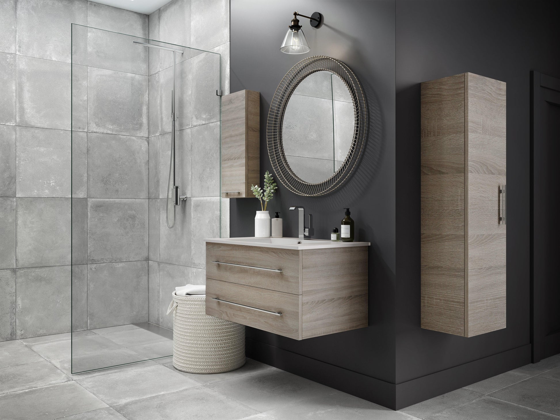 36" Dorato Brown Wall Mount Single Sink Bathroom Vanity with White Acrylic Countertop : Kato - Golden Elite Deco