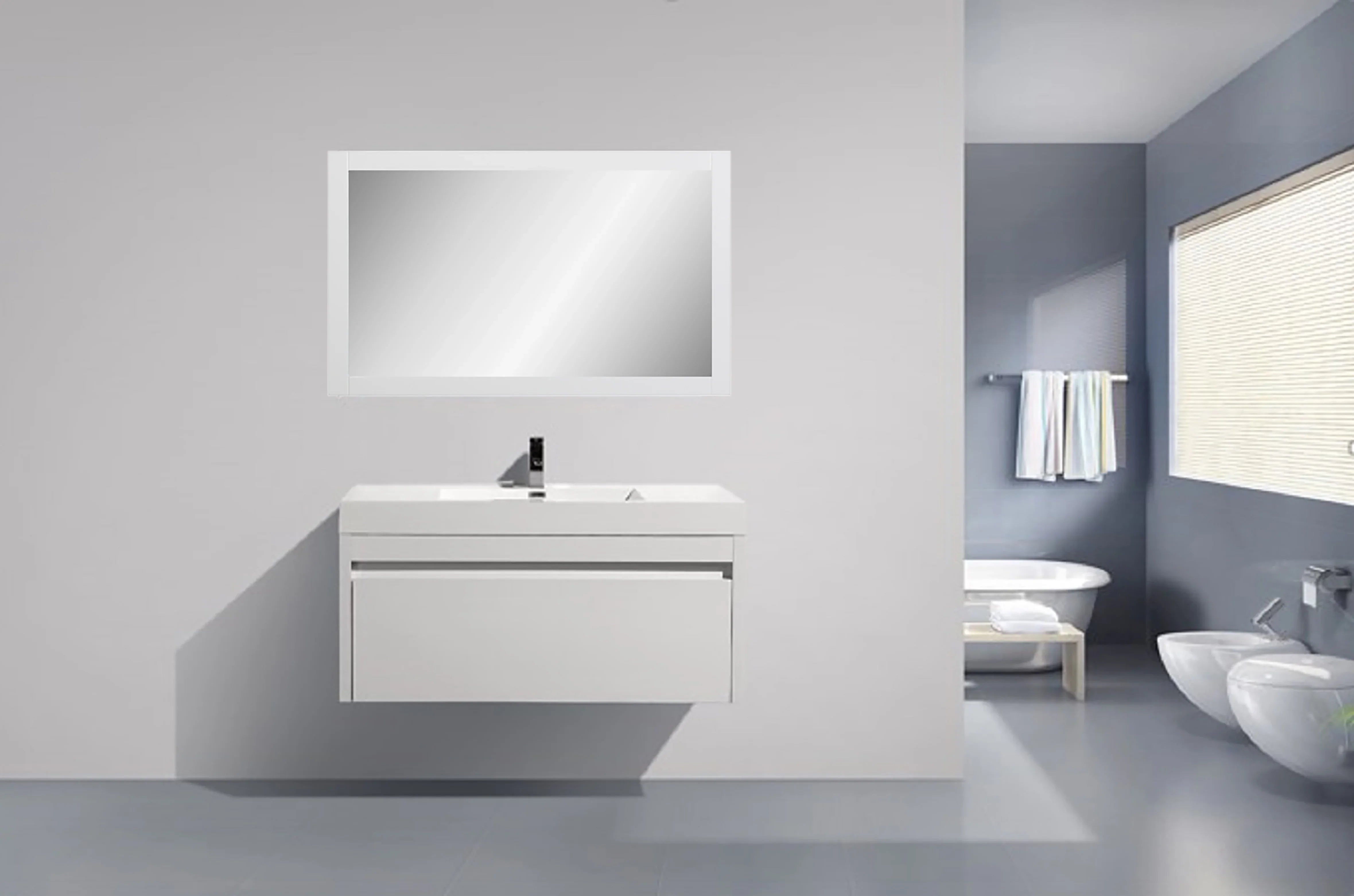 48" Rectangular White Framed Bathroom Mirror