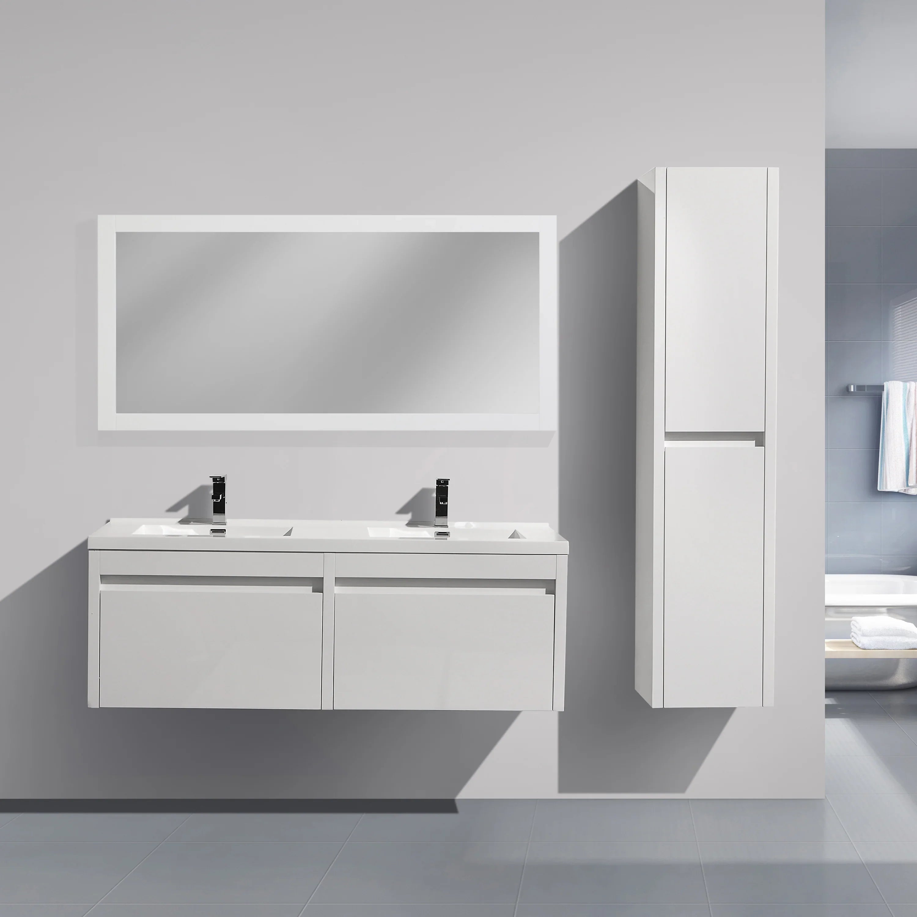 Miroir rectangulaire blanc encadré de 60po – Installation horizontale et verticale