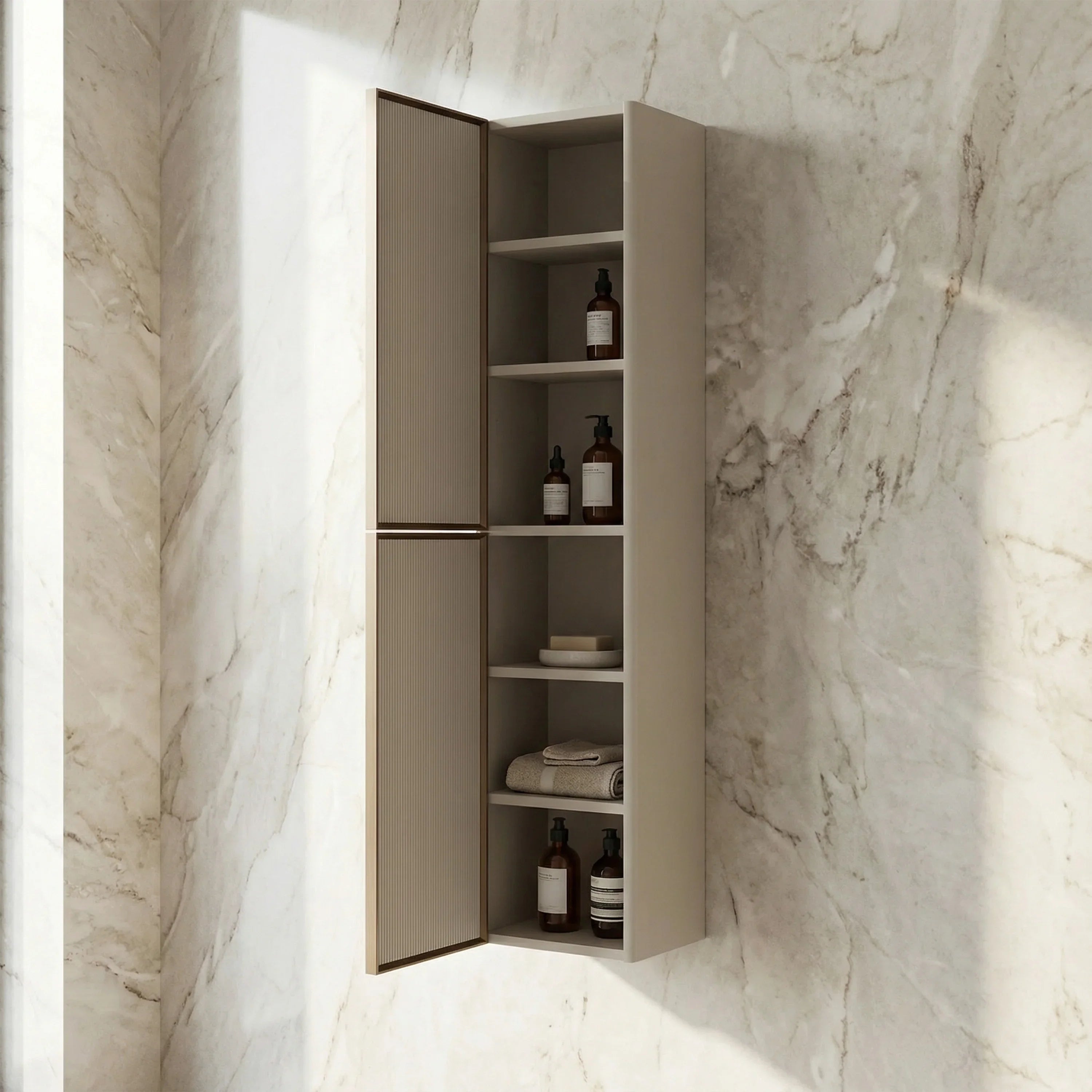 Meuble de rangement mural Kari Latte à 2 portes avec étagères - Rangement de salle de bain