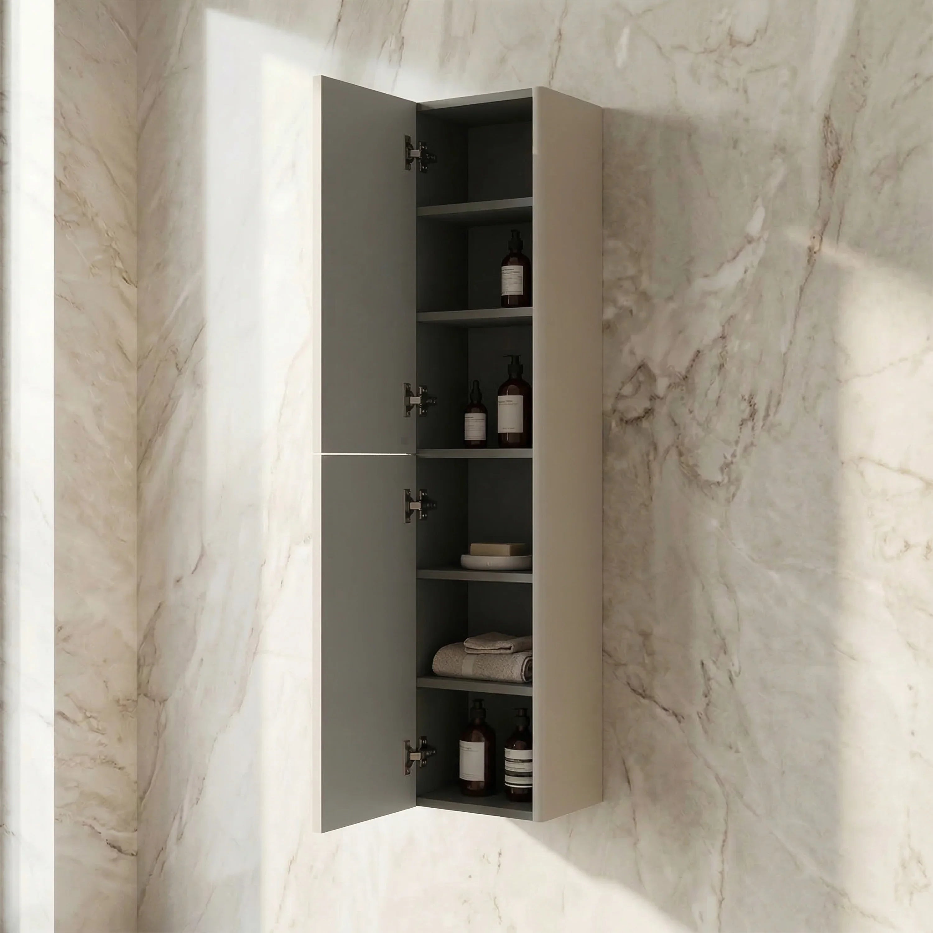 Meuble de rangement mural Kari Latte à 2 portes avec étagères - Rangement de salle de bain
