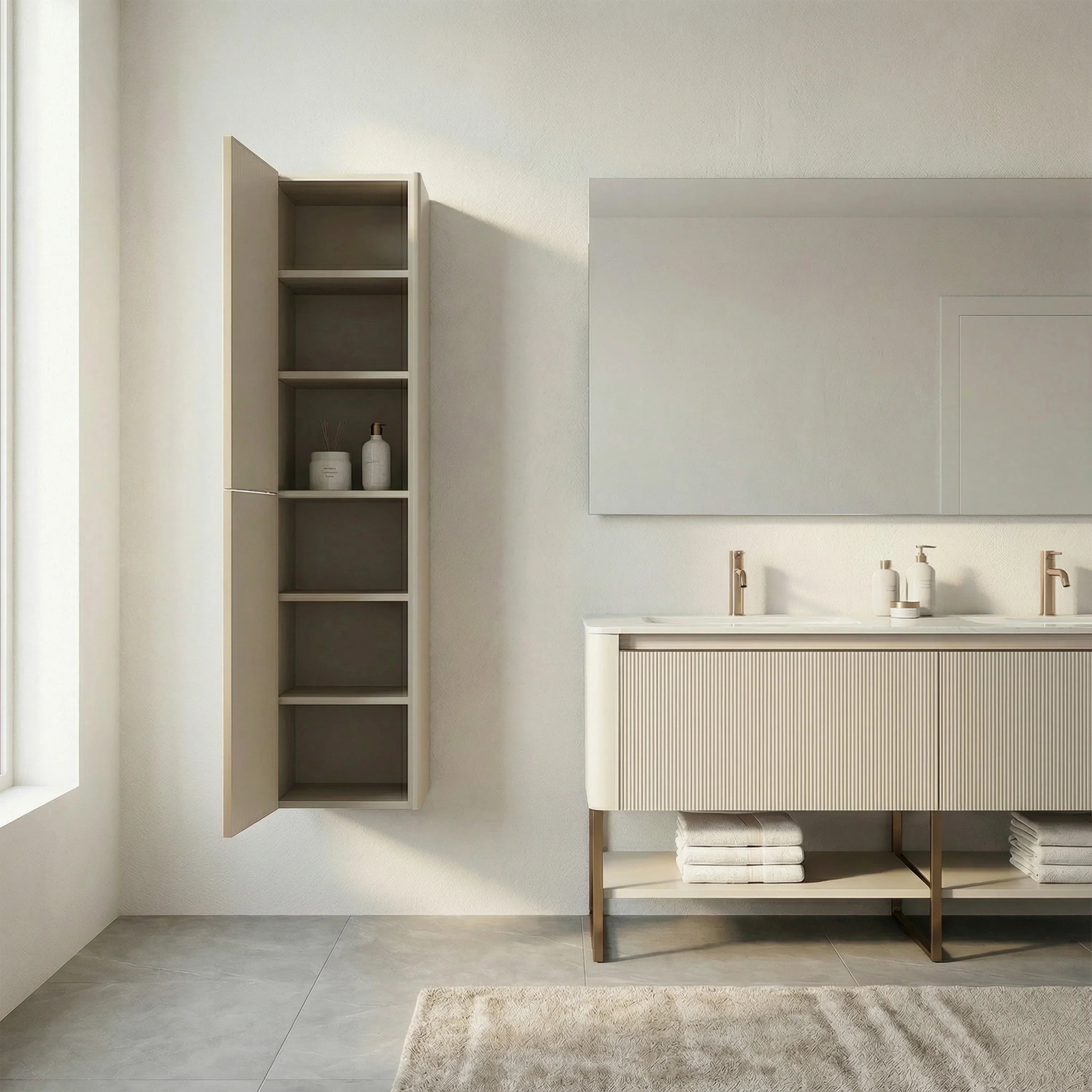 Meuble de rangement mural Kari Latte à 2 portes avec étagères - Rangement de salle de bain