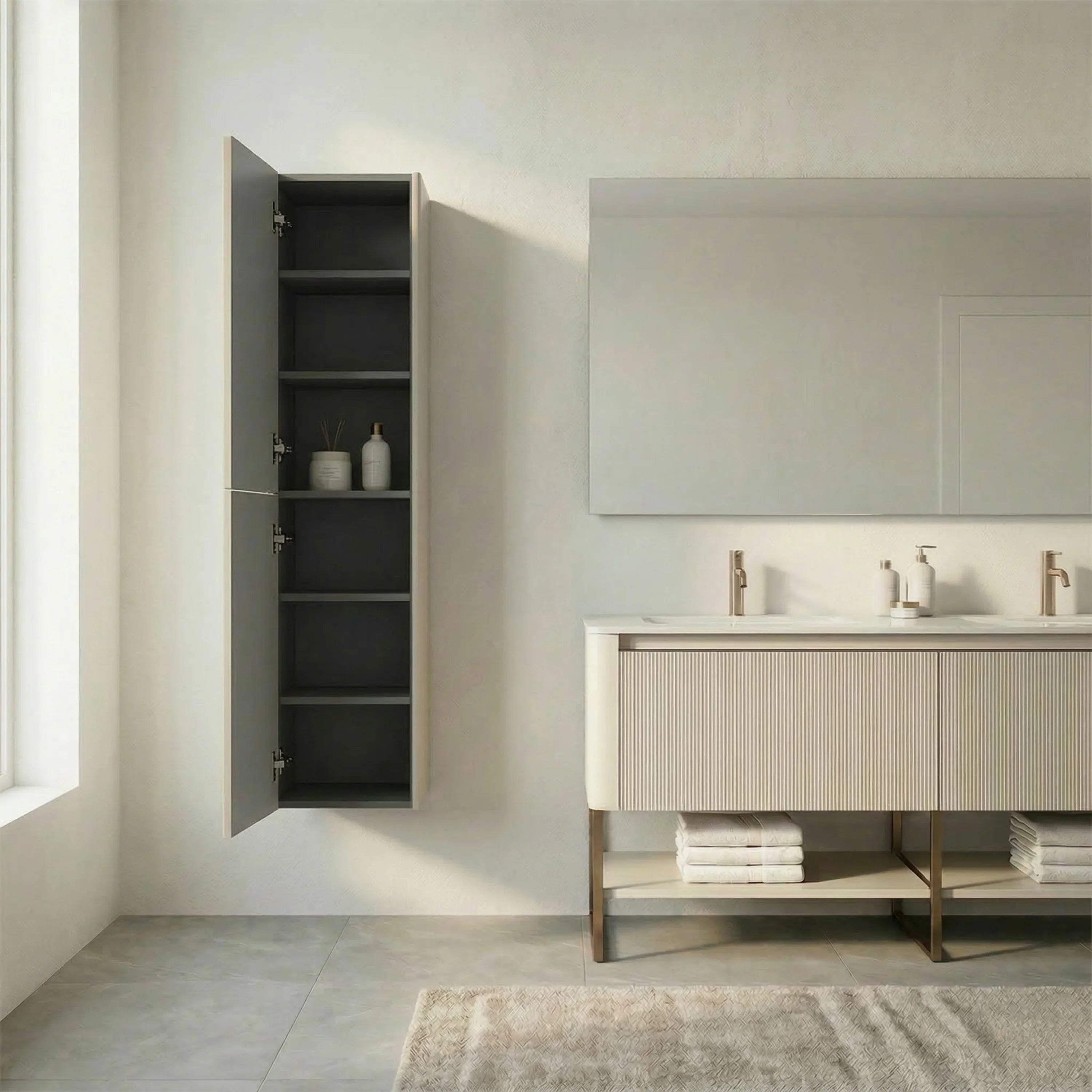 Meuble de rangement mural Kari Latte à 2 portes avec étagères - Rangement de salle de bain