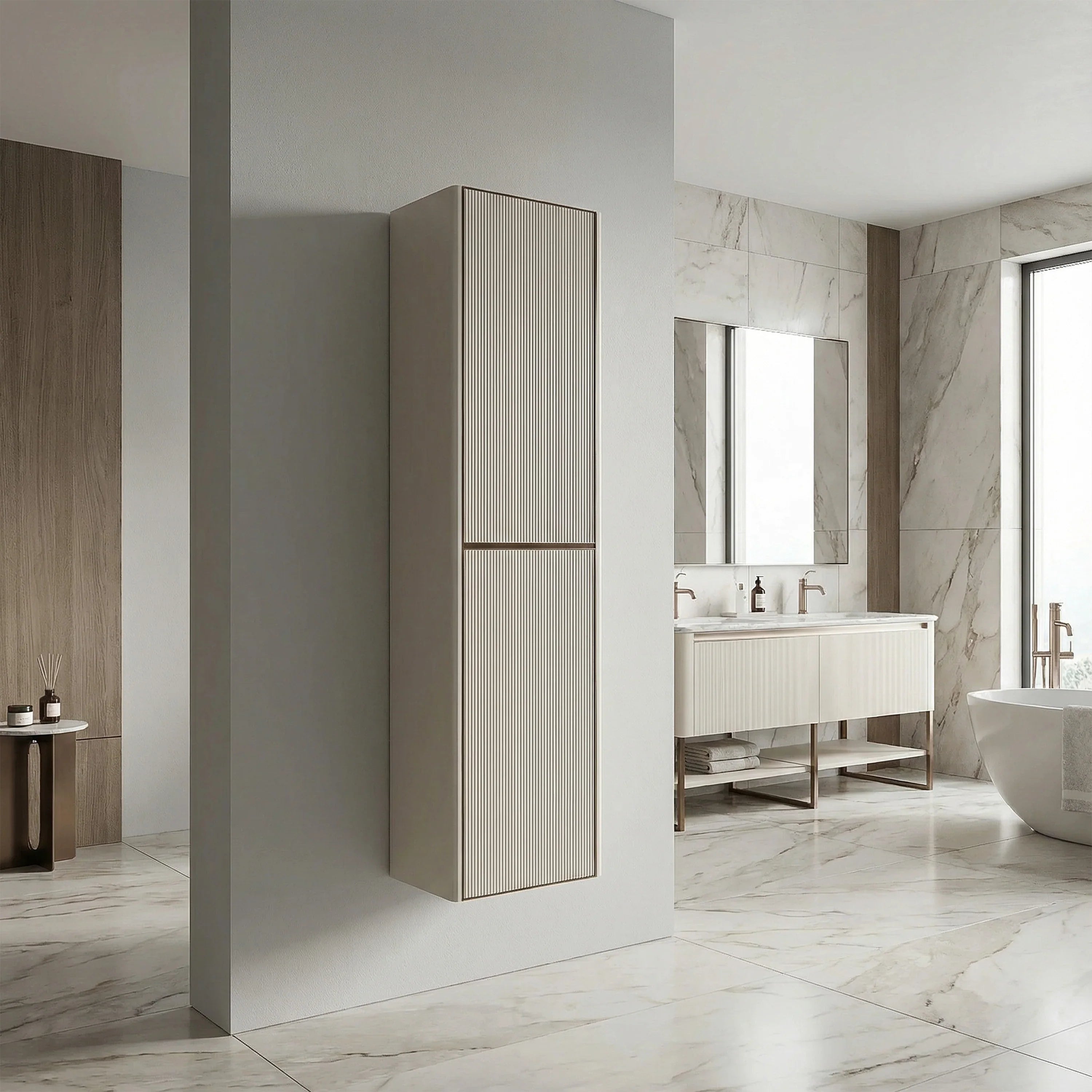 Meuble de rangement mural Kari Latte à 2 portes avec étagères - Rangement de salle de bain