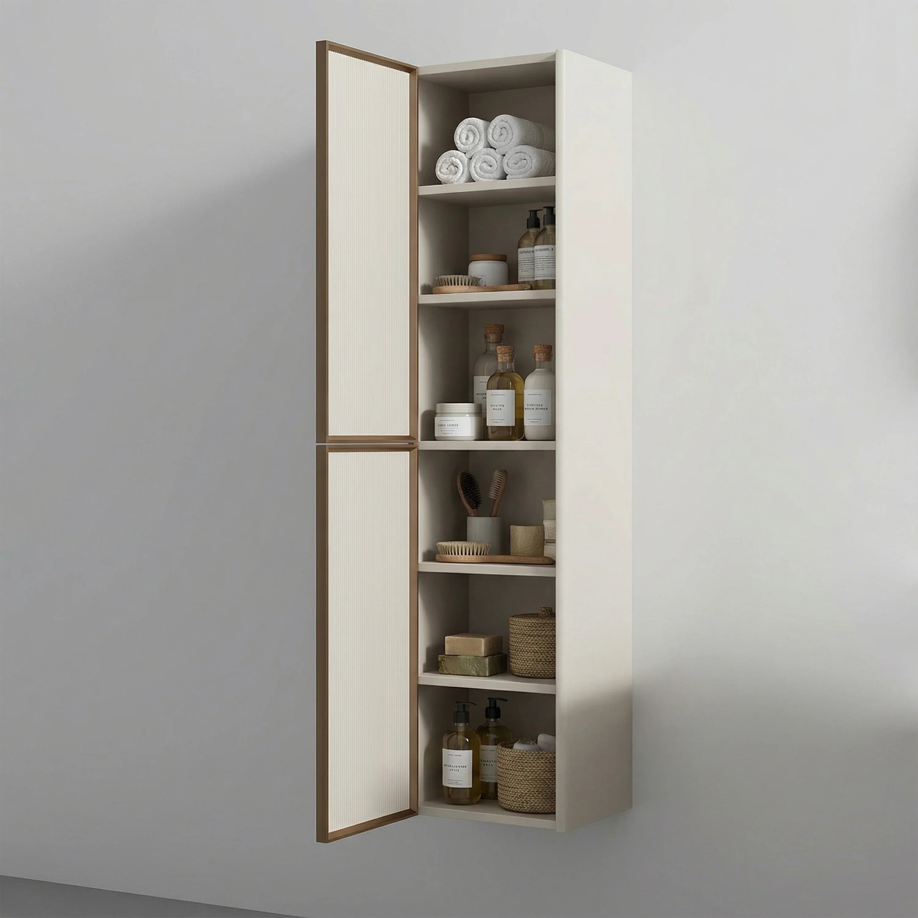 Meuble de rangement mural Kari Latte à 2 portes avec étagères - Rangement de salle de bain