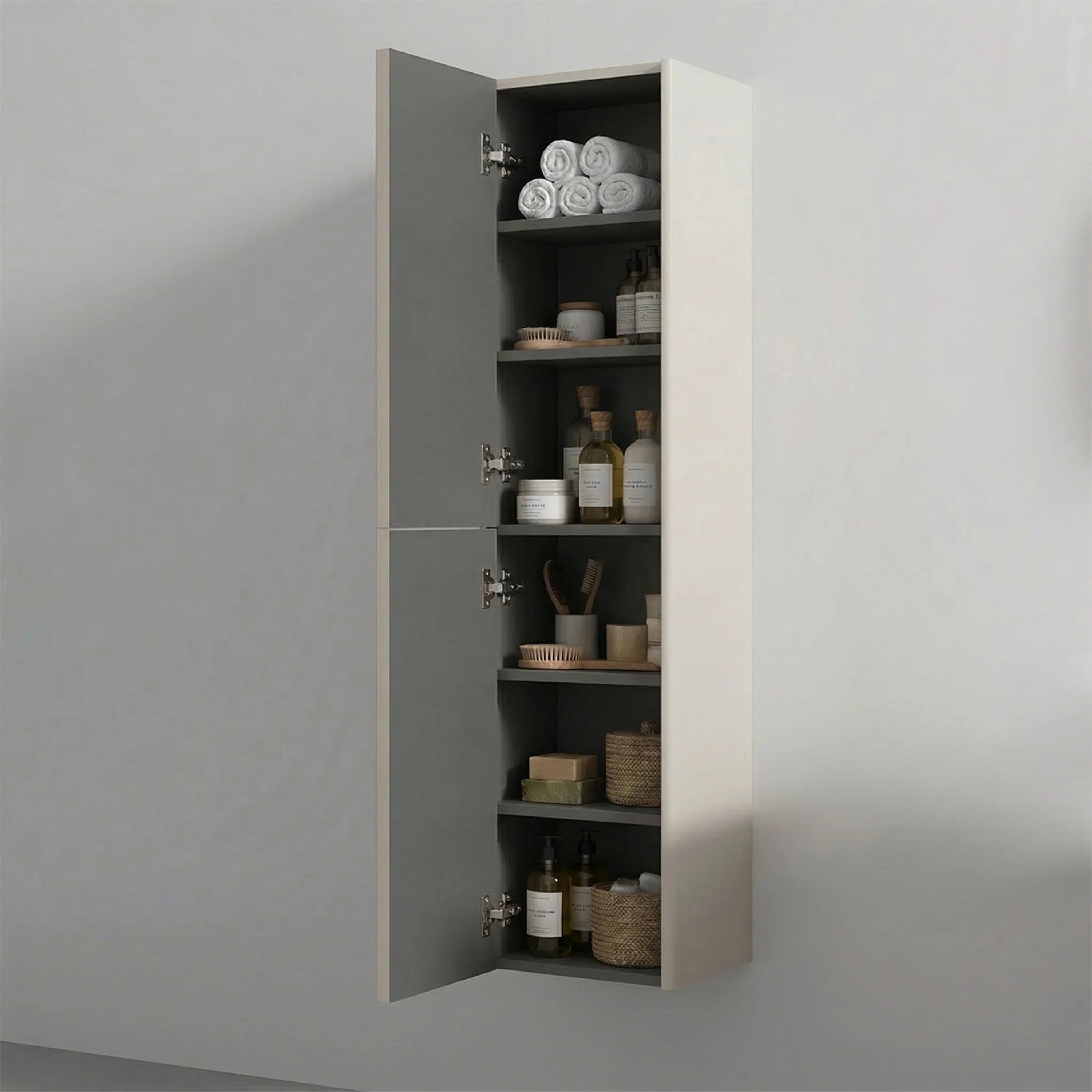 Meuble de rangement mural Kari Latte à 2 portes avec étagères - Rangement de salle de bain