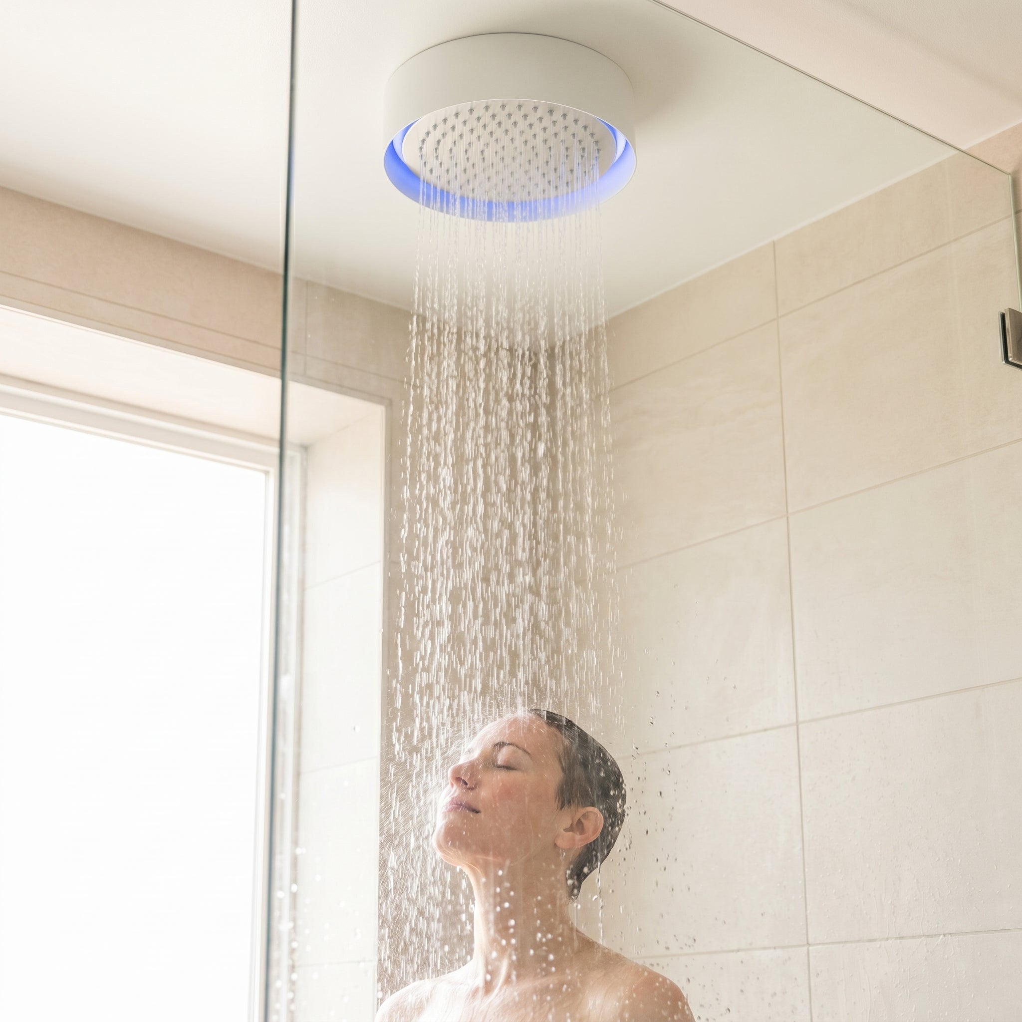 Showerhead White and Chrome with LED - Round