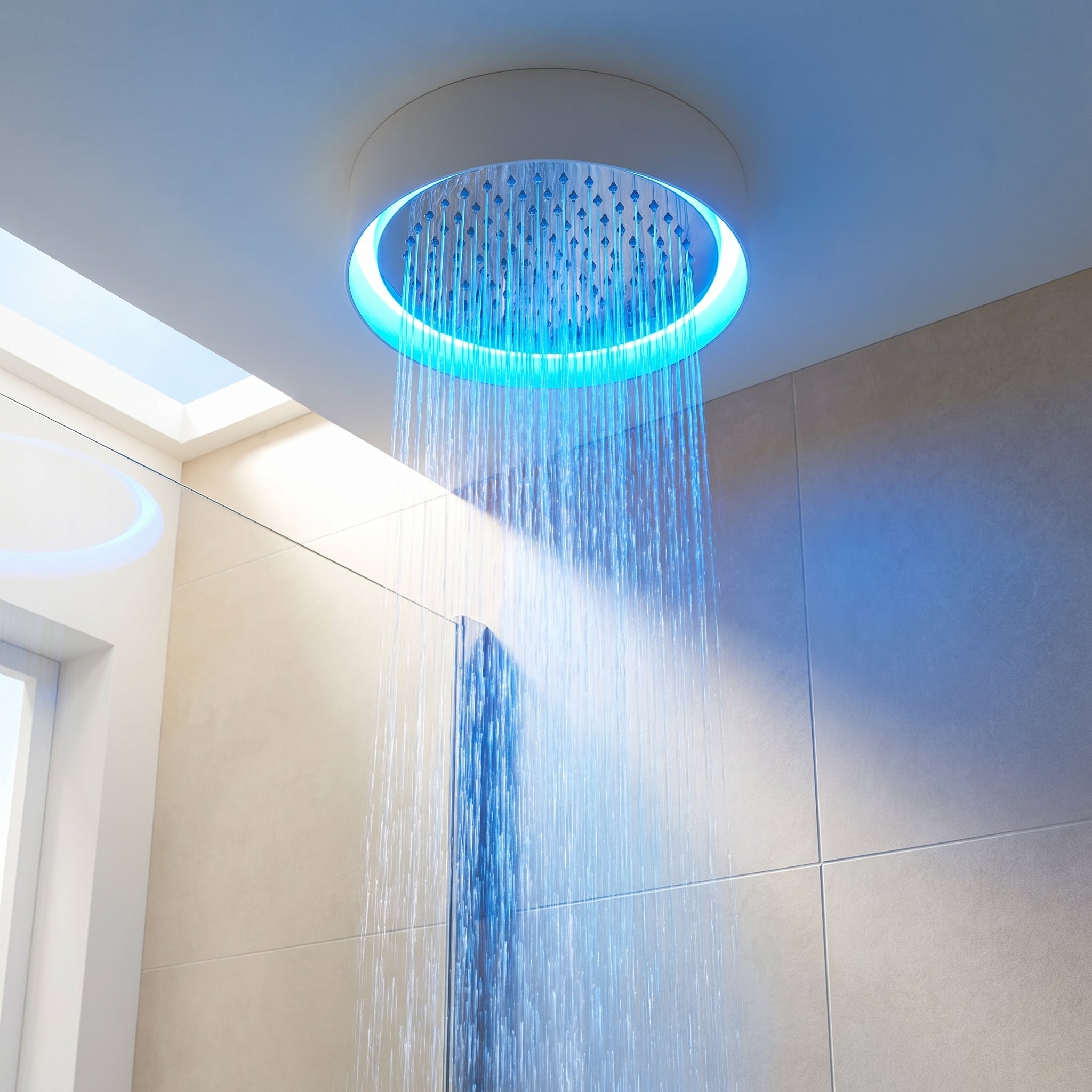 Showerhead White and Chrome with LED - Round