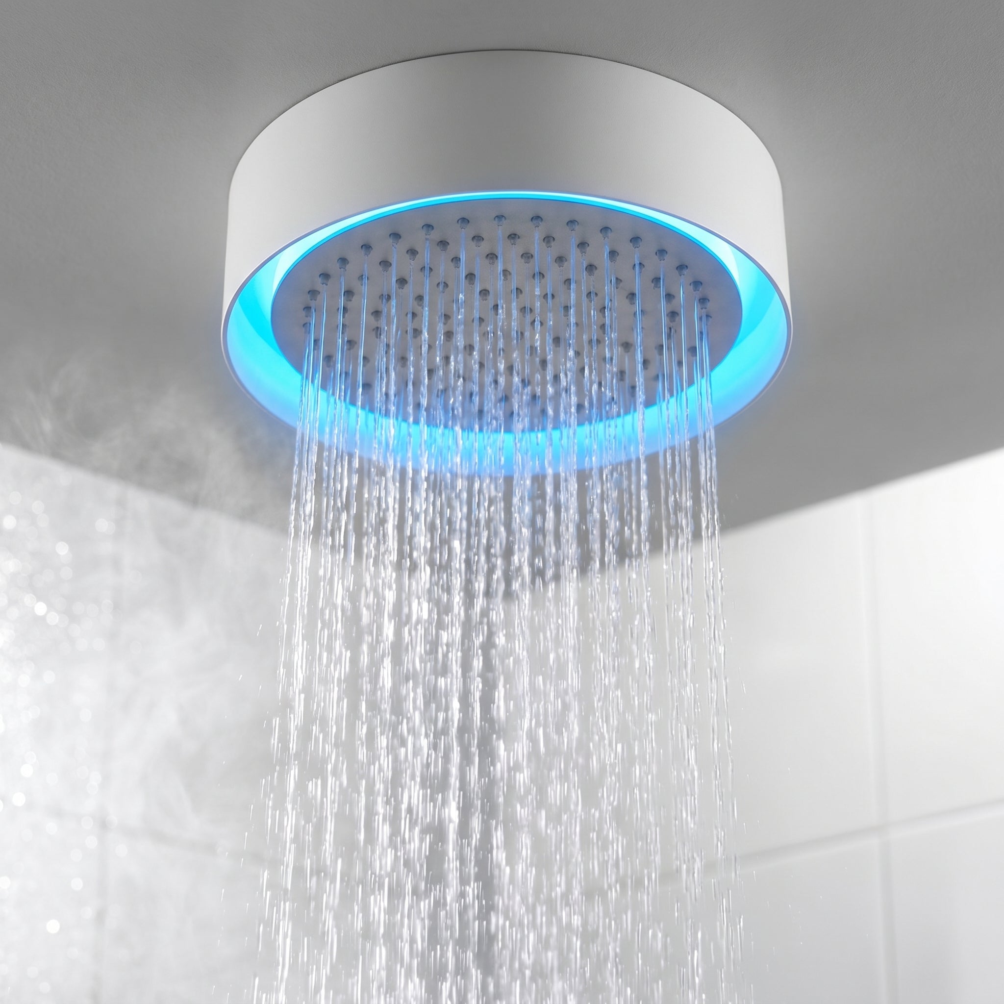 Showerhead White and Chrome with LED - Round