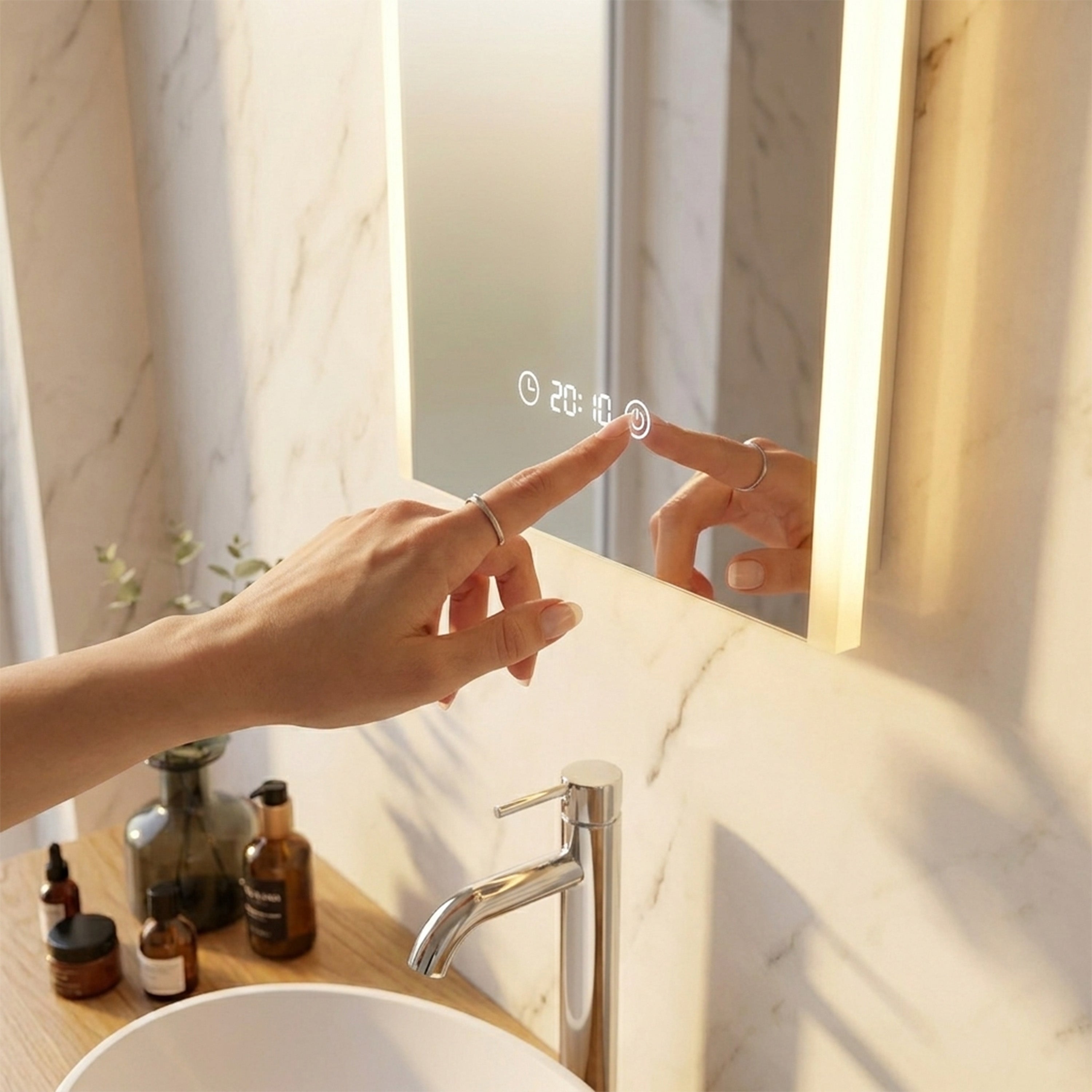 20" LED Bathroom Mirror with Brightness Dimmer, Time & Temperature Display