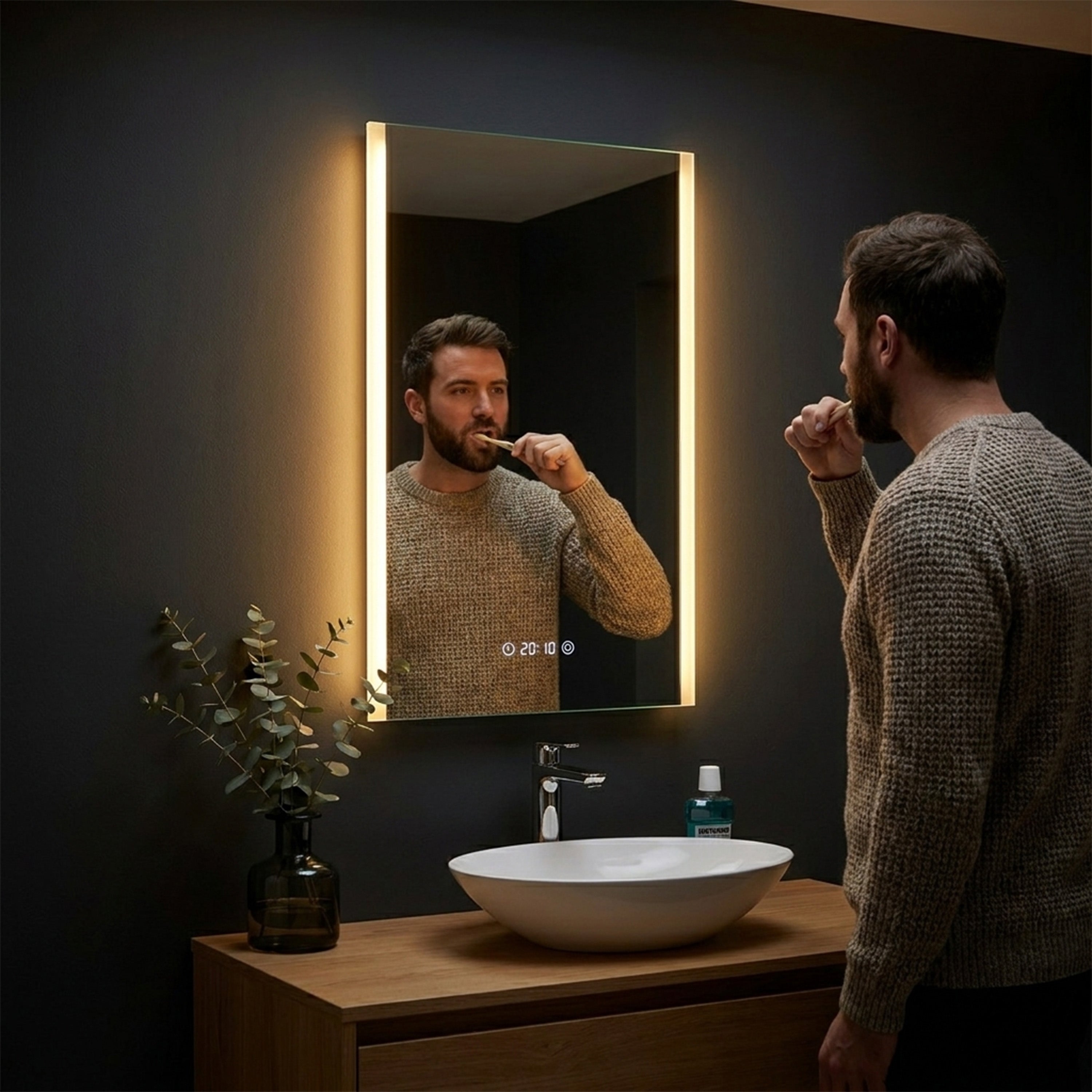 20" LED Bathroom Mirror with Brightness Dimmer, Time & Temperature Display