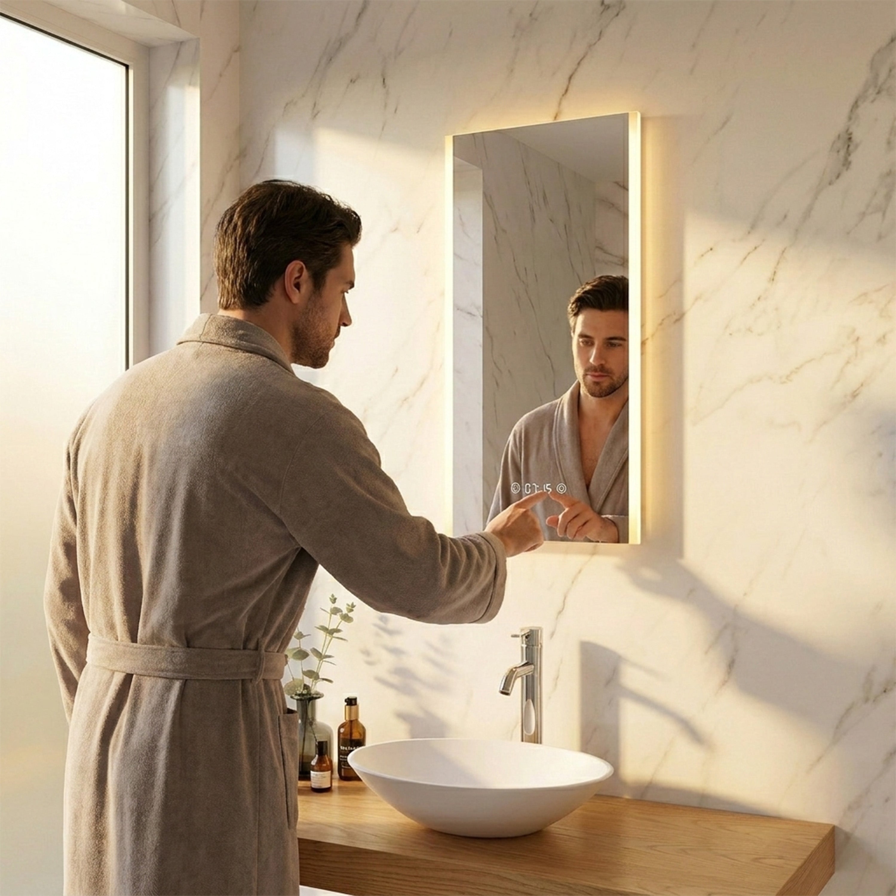 20" LED Bathroom Mirror with Brightness Dimmer, Time & Temperature Display