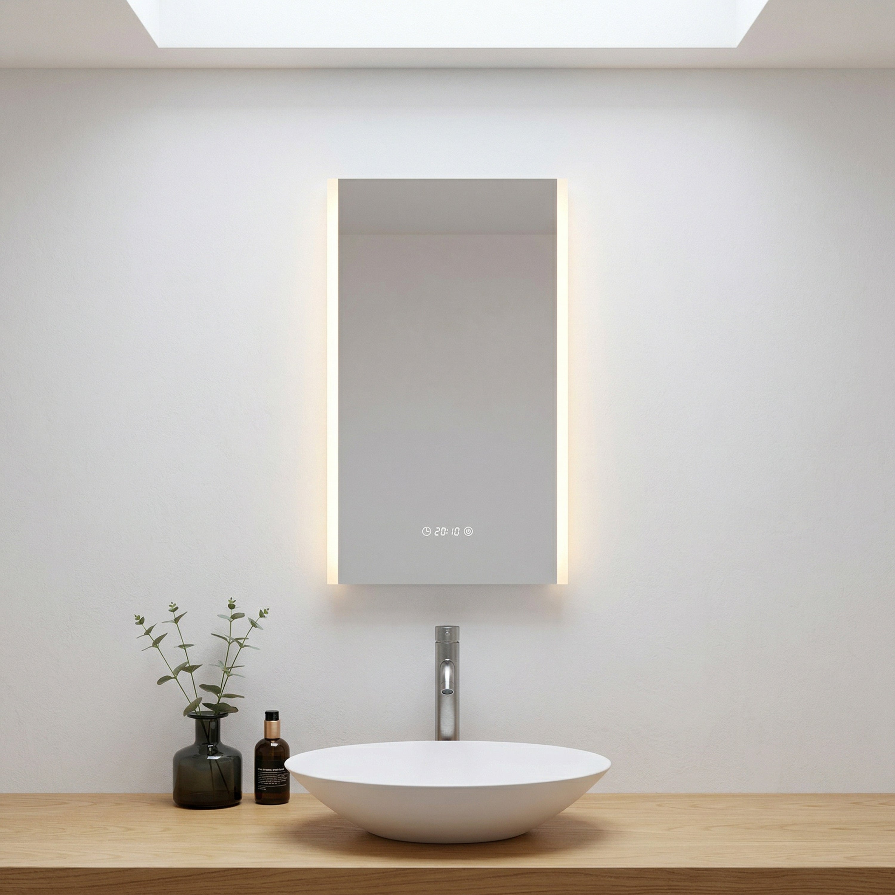 20" LED Bathroom Mirror with Brightness Dimmer, Time & Temperature Display