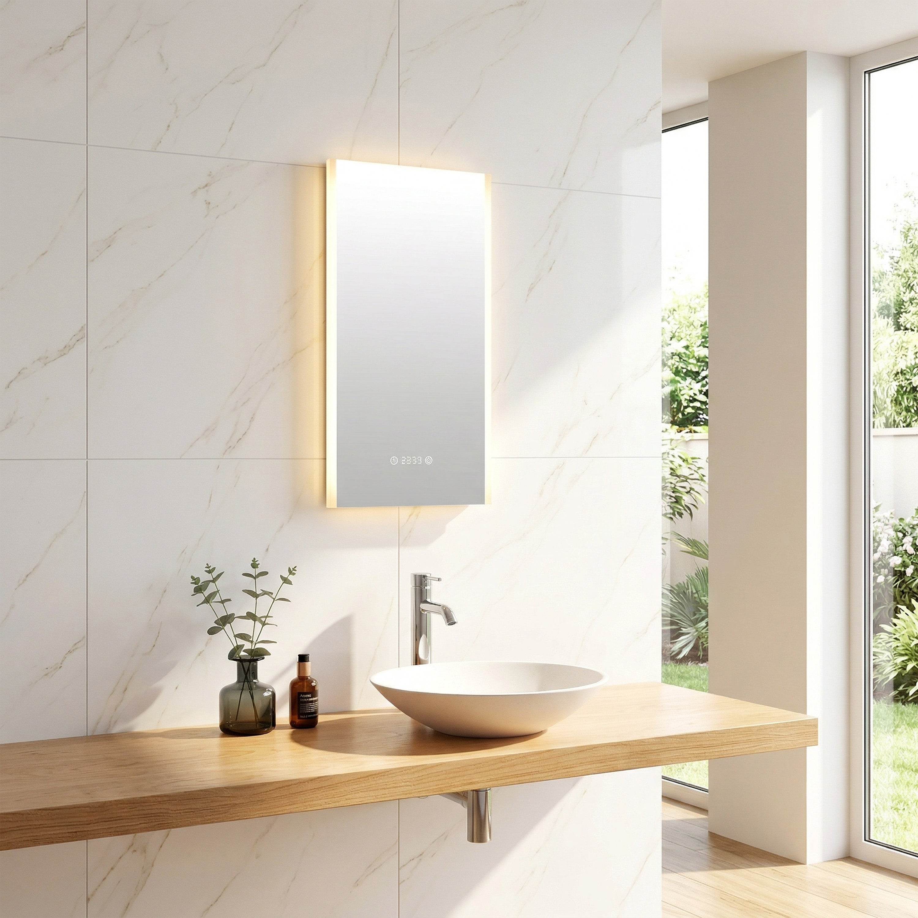 20" LED Bathroom Mirror with Brightness Dimmer, Time & Temperature Display