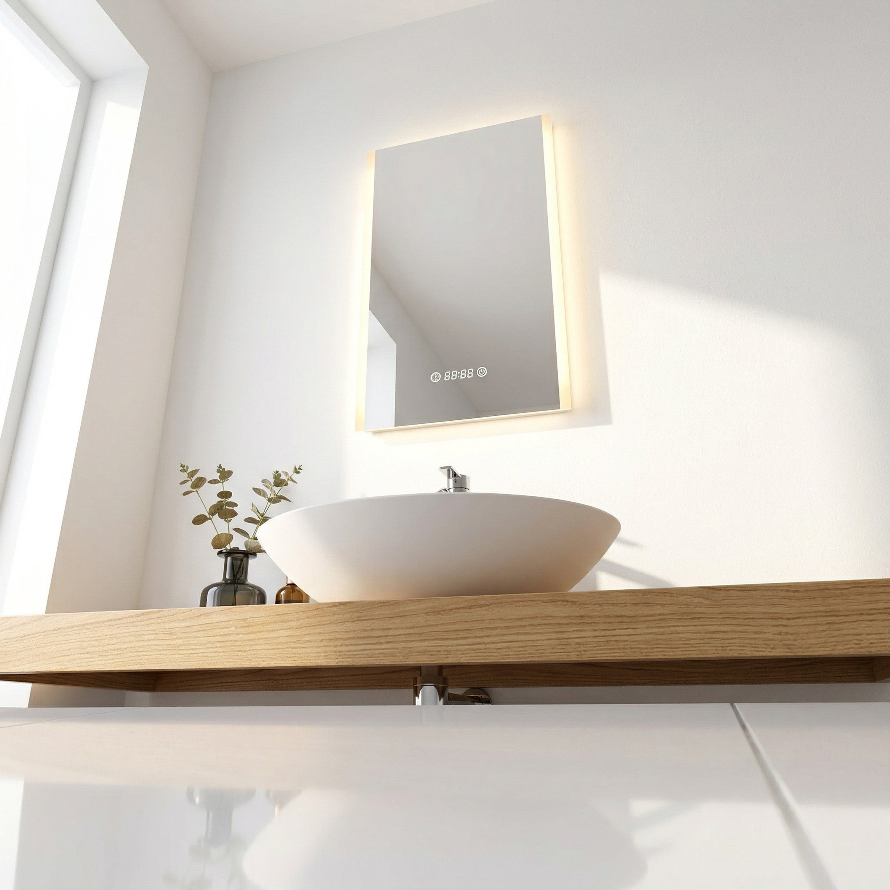 20" LED Bathroom Mirror with Brightness Dimmer, Time & Temperature Display