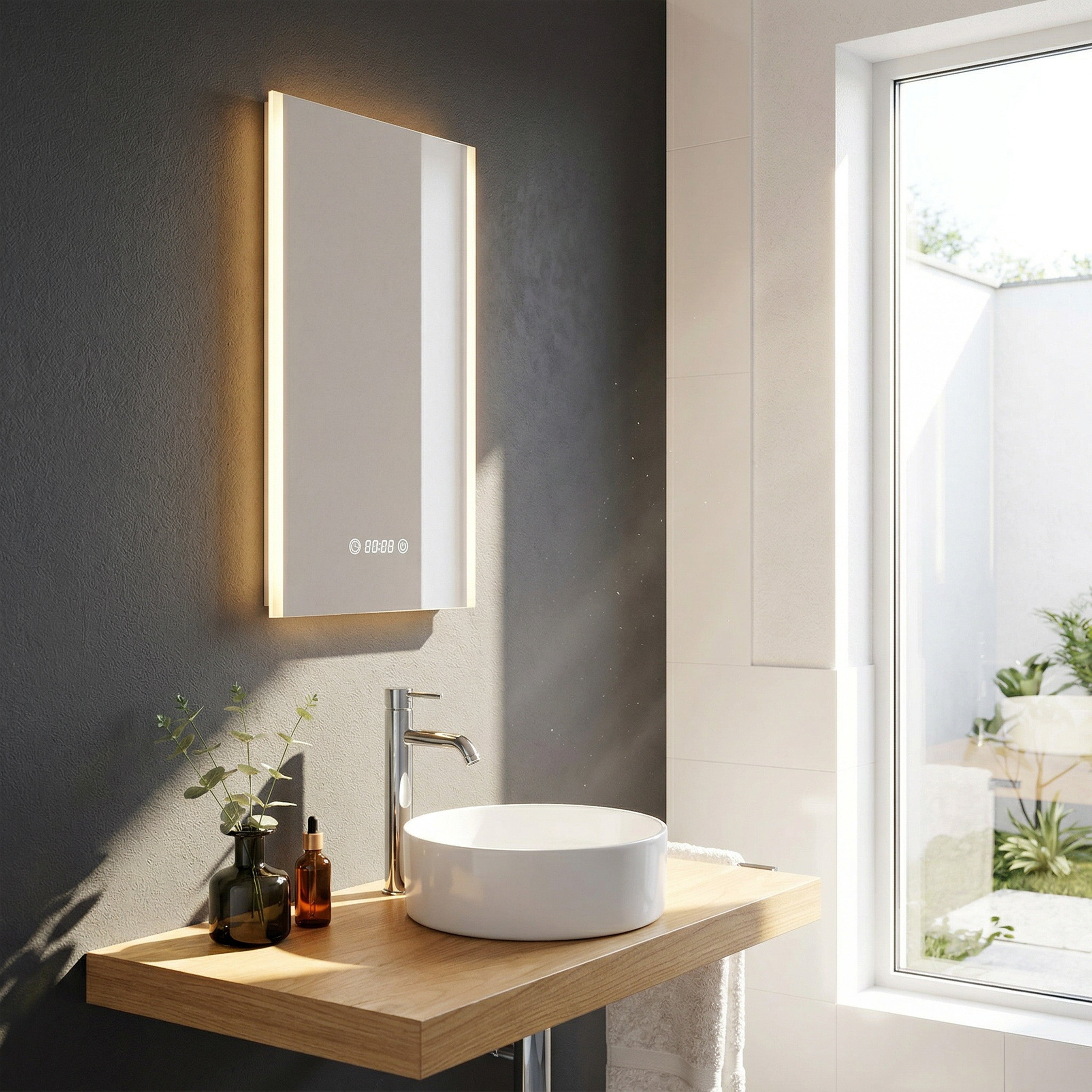 20" LED Bathroom Mirror with Brightness Dimmer, Time & Temperature Display