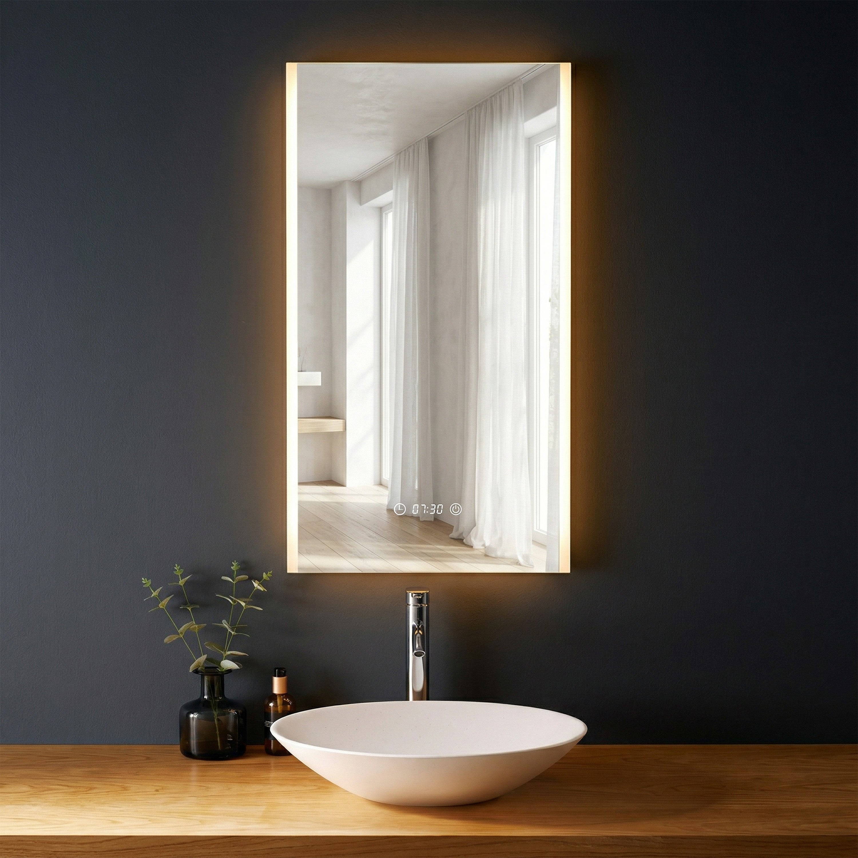 20" LED Bathroom Mirror with Brightness Dimmer, Time & Temperature Display