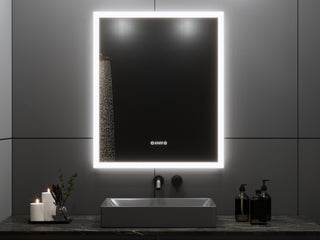 30" Chrono LED Mirror - Frosted Edge with Time, Temperature and de-fogging - Golden Elite Deco