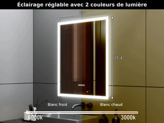 30" x 35.4" Smart LED Bathroom Mirror with Digital Time & Temperature Display - Professional Anti-Fog Mirror with Dual Color Temperature (3000K/6000K), Touch Dimming Control & 5mm Copper-Free Silver Glass