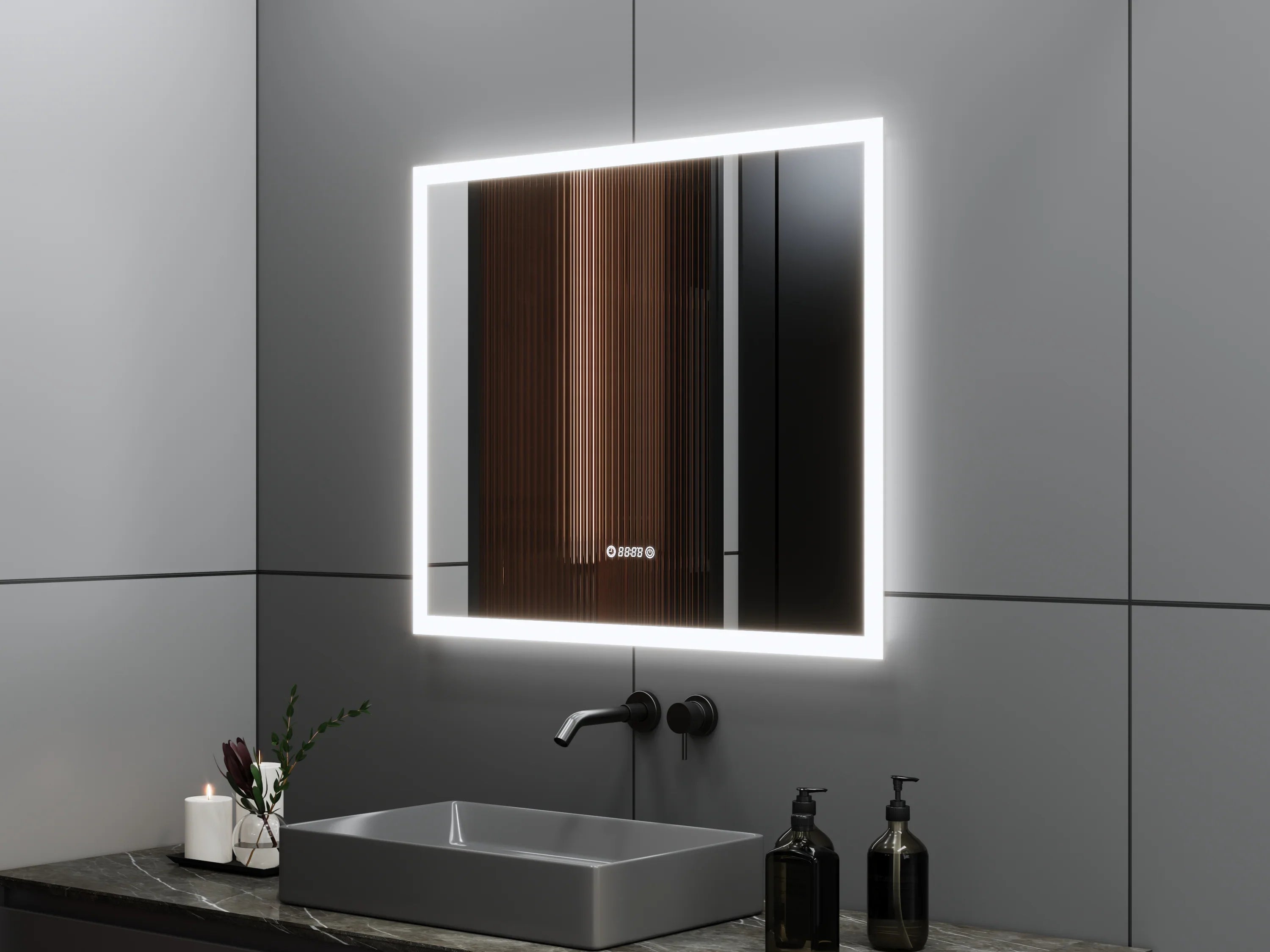 Miroir DEL Intelligent 36po x 30po avec Affichage Numérique Heure et Température