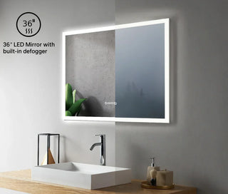 Miroir DEL Intelligent 36 po x 30 po avec Affichage Numérique de l'Heure et de la Température - Miroir Anti-Buée Professionnel avec Double Température de Couleur (3000K/6000K), Contrôle de Gradation Tactile et Verre Argenté 5 mm sans Cuivre