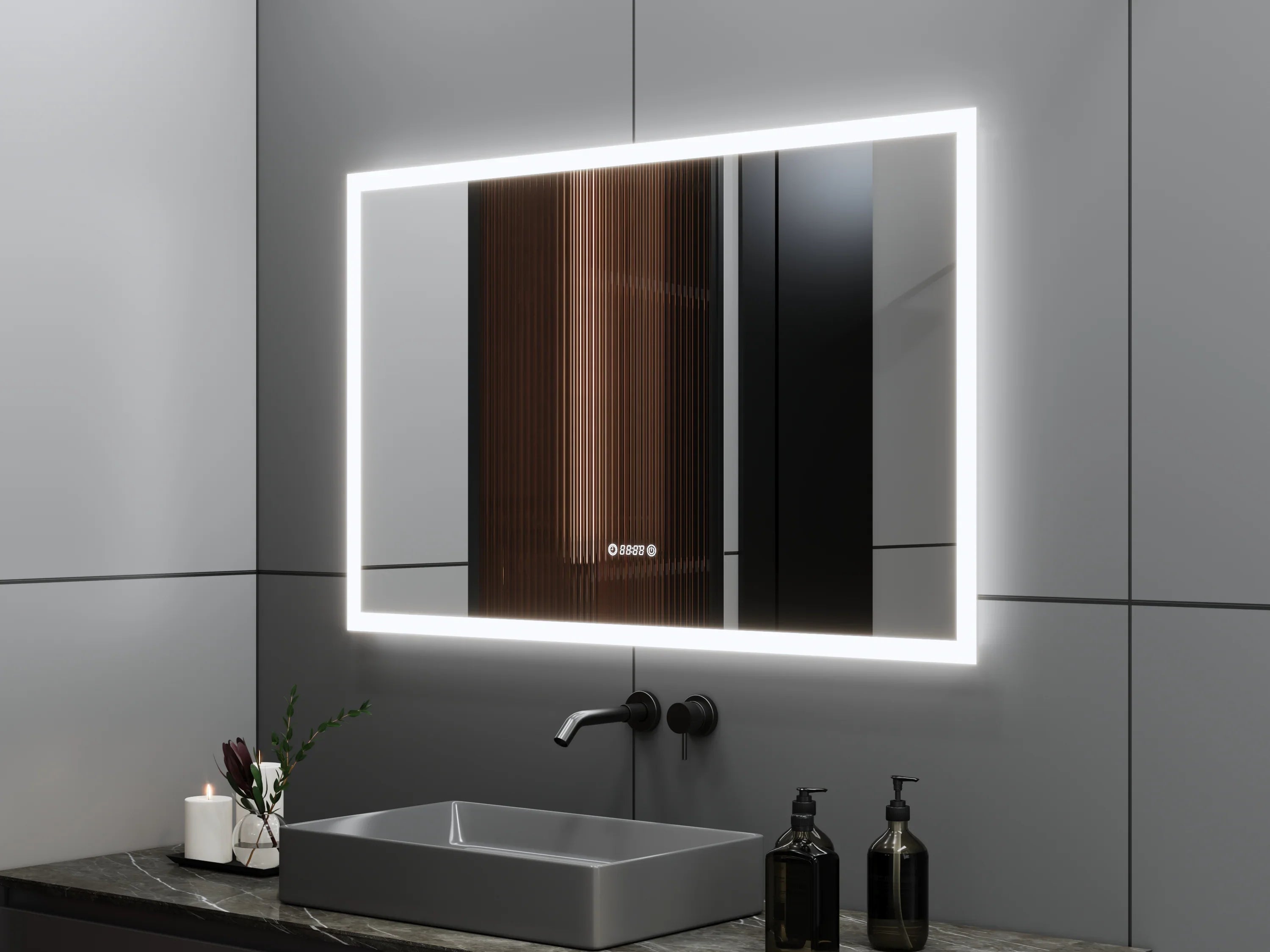 48" x 30" Smart LED Bathroom Mirror with Time & Temperature Display