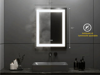 24" x 30" Professional LED Bathroom Mirror with Four-Sided Frost Lighting - Studio-Grade Anti-Fog Mirror with 5185 Lumens, 80+ CRI Color Accuracy, Touch Dimming Control & Advanced Light Guide Technology