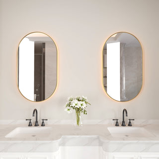 Miroir de Salle de Bain Ovale à DEL 24 po x 40 po avec Cadre Doré Brossé – Miroir Antibuée avec Contrôle de Gradation Adaptatif, Luminosité et Température de Couleur Réglables (3000K/4000K/6000K)