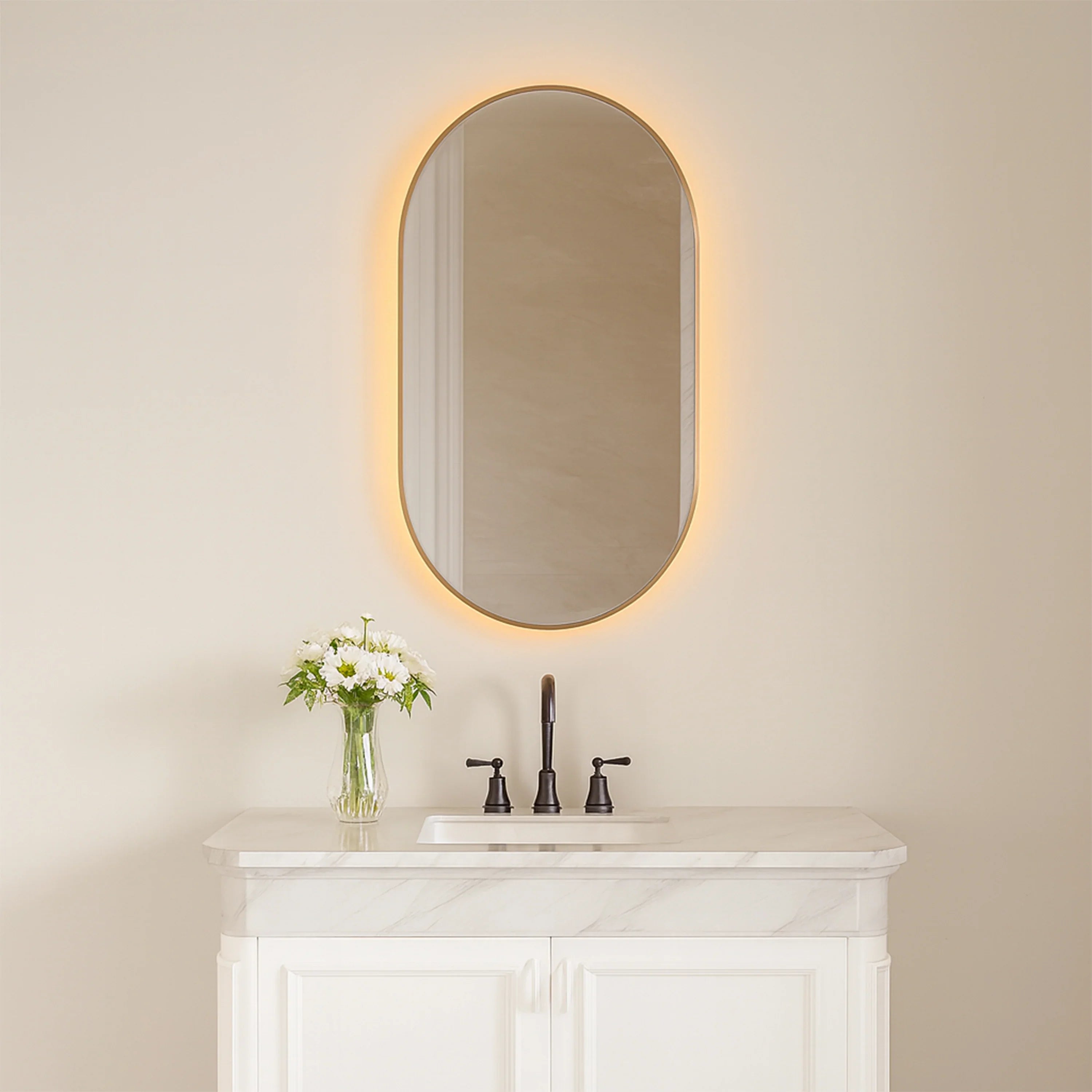 24" x 40" LED Oval Bathroom Mirror with Brushed Gold Frame
