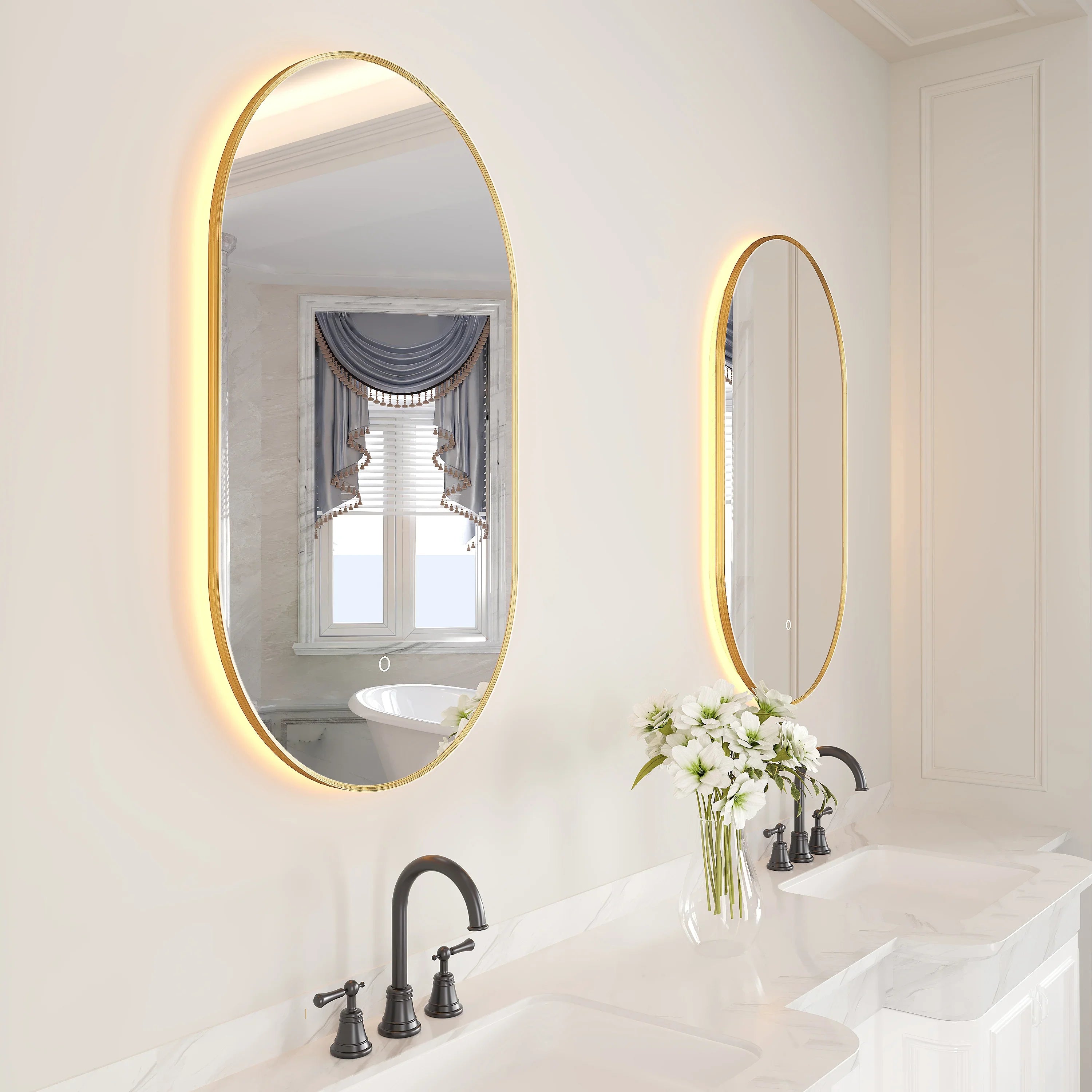 24" x 40" LED Oval Bathroom Mirror with Brushed Gold Frame