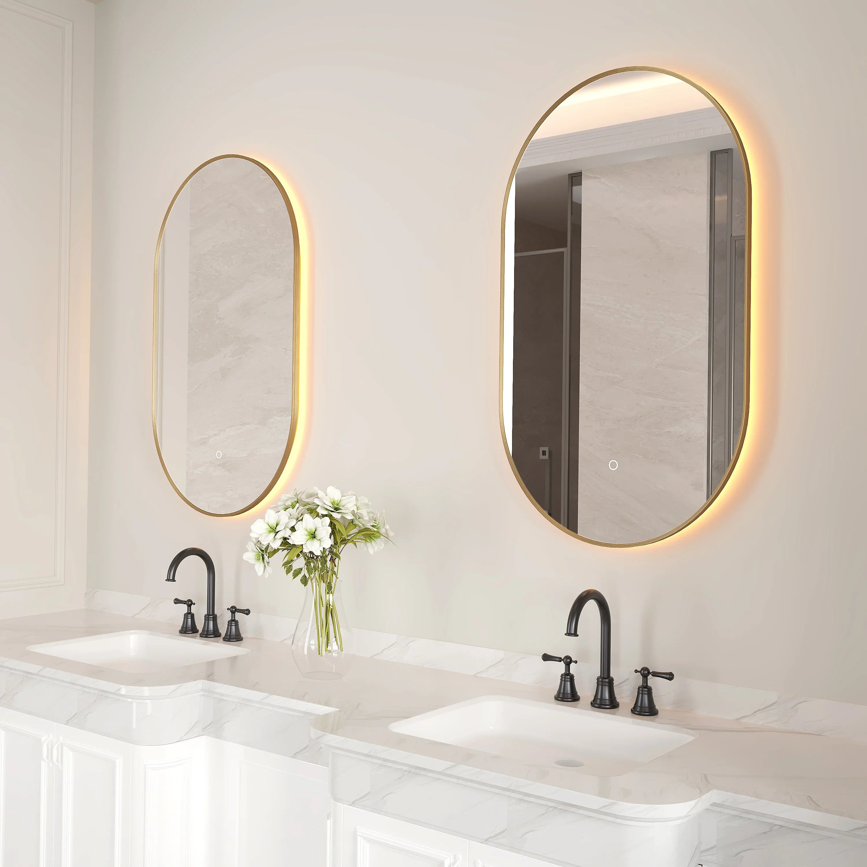 24" x 40" LED Oval Bathroom Mirror with Brushed Gold Frame