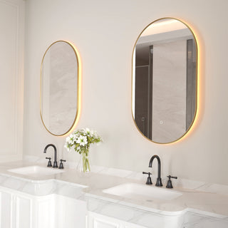Miroir de Salle de Bain Ovale à DEL 24 po x 40 po avec Cadre Doré Brossé – Miroir Antibuée avec Contrôle de Gradation Adaptatif, Luminosité et Température de Couleur Réglables (3000K/4000K/6000K)