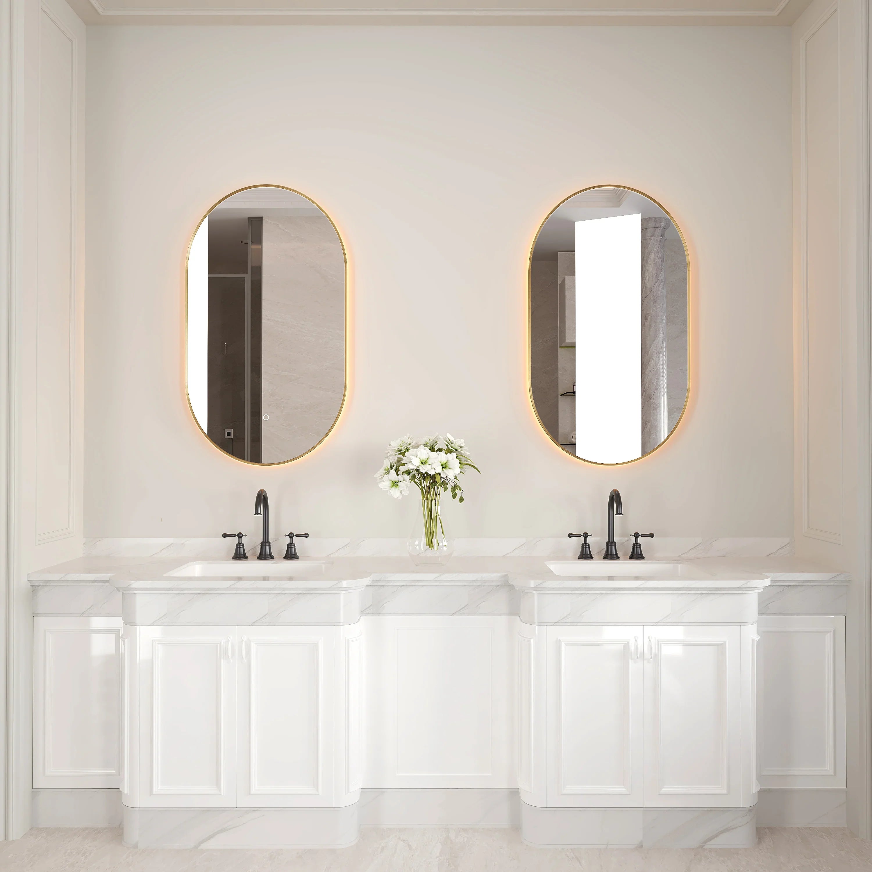 24" x 40" LED Oval Bathroom Mirror with Brushed Gold Frame