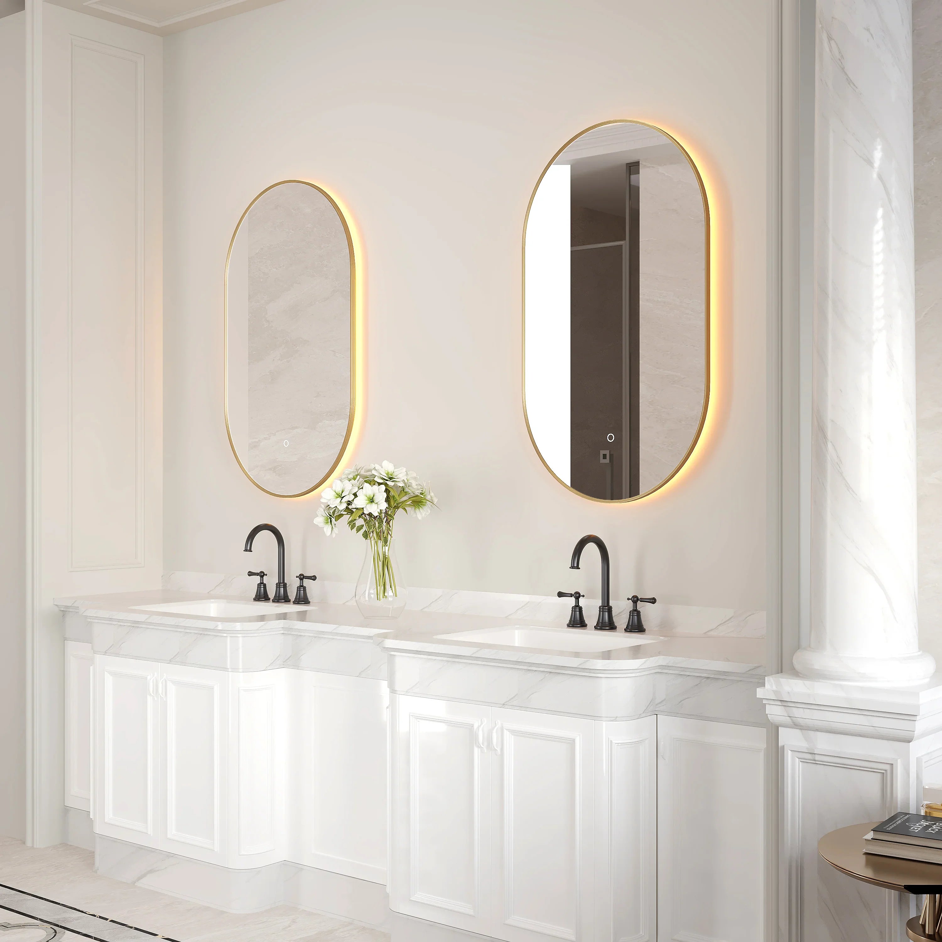 24" x 40" LED Oval Bathroom Mirror with Brushed Gold Frame
