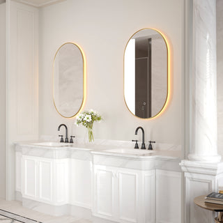 Miroir de Salle de Bain Ovale à DEL 24 po x 40 po avec Cadre Doré Brossé – Miroir Antibuée avec Contrôle de Gradation Adaptatif, Luminosité et Température de Couleur Réglables (3000K/4000K/6000K)