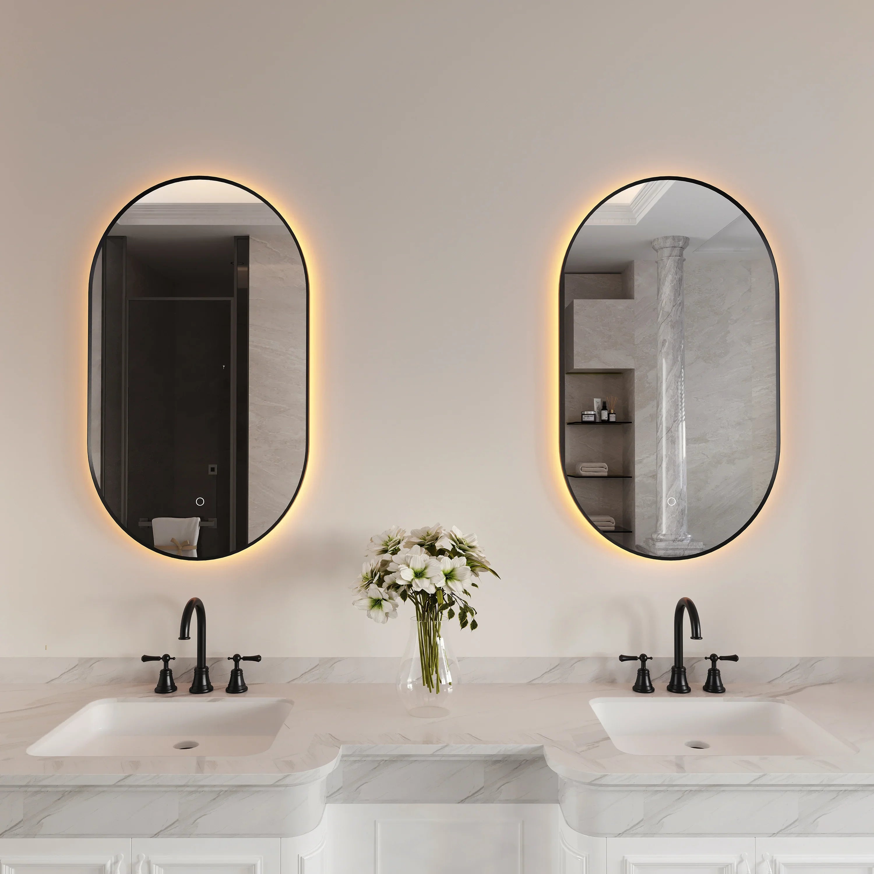 24" x 40" LED Oval Bathroom Mirror with Black Frame and Defogger