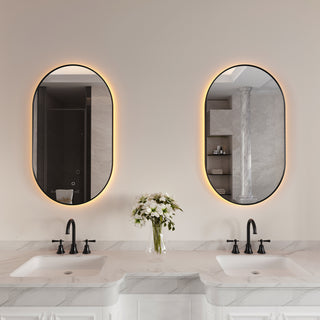 Miroir de Salle de Bain Ovale à DEL 24 po x 40 po avec Cadre Noir – Miroir Antibuée avec Contrôle de Gradation Adaptatif, Luminosité et Température de Couleur Réglables (3000K/4000K/6000K)