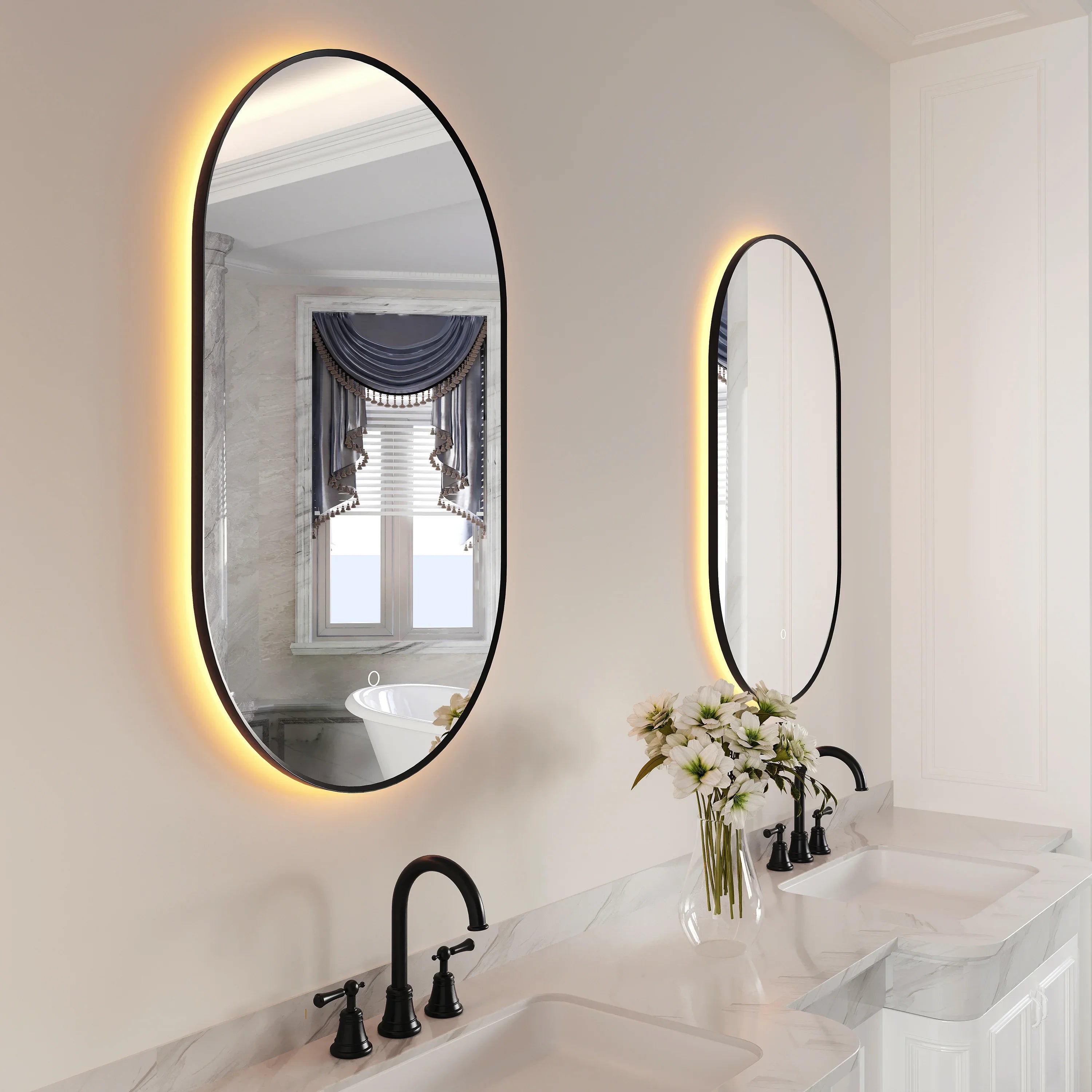 24" x 40" LED Oval Bathroom Mirror with Black Frame and Defogger