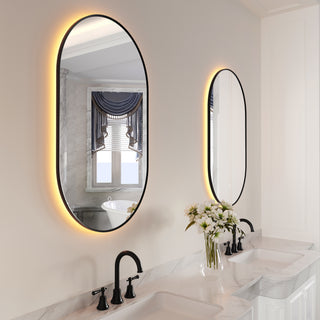 Miroir de Salle de Bain Ovale à DEL 24 po x 40 po avec Cadre Noir – Miroir Antibuée avec Contrôle de Gradation Adaptatif, Luminosité et Température de Couleur Réglables (3000K/4000K/6000K)